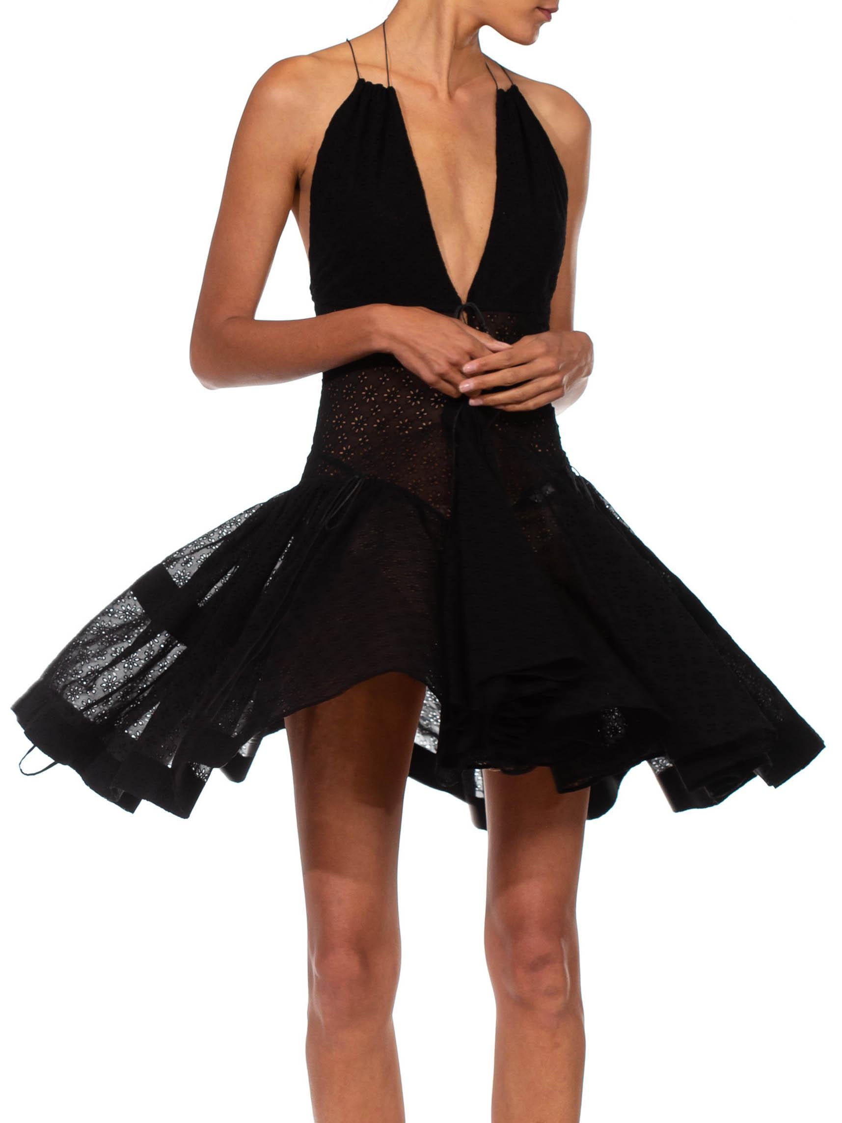1990S AZZEDINE ALAIA Black Polyester Voile Lace Strapped Halter Backless Dress For Sale 2