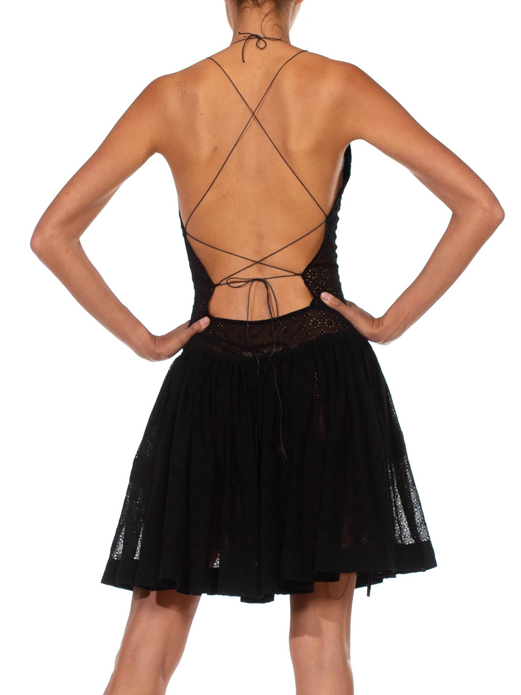 1990S AZZEDINE ALAIA Black Polyester Voile Lace Strapped Halter Backless Dress For Sale 3