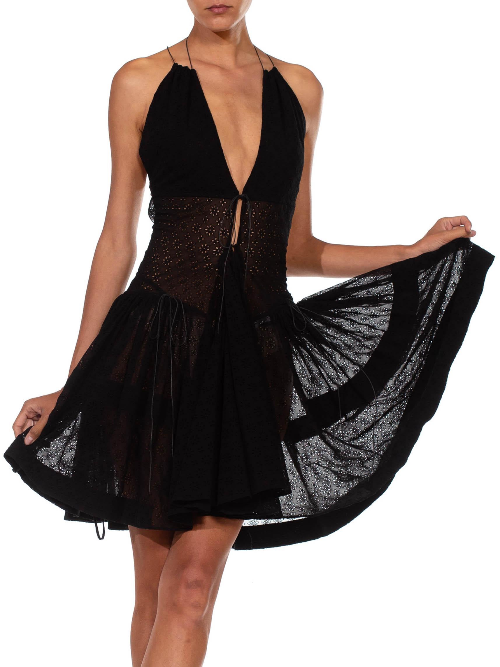 1990S AZZEDINE ALAIA Black Polyester Voile Lace Strapped Halter Backless Dress For Sale 4