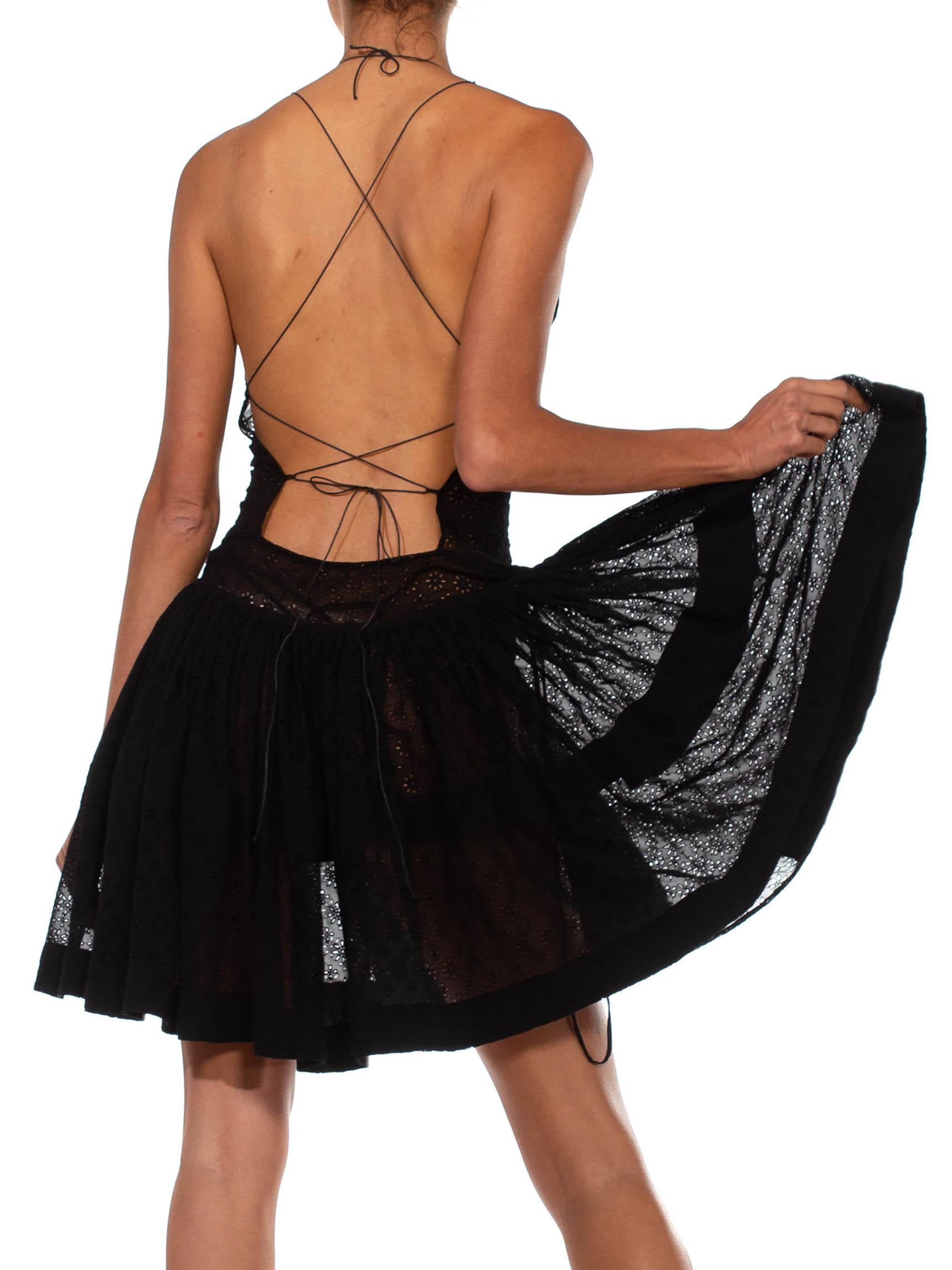 1990S AZZEDINE ALAIA Black Polyester Voile Lace Strapped Halter Backless Dress For Sale 5