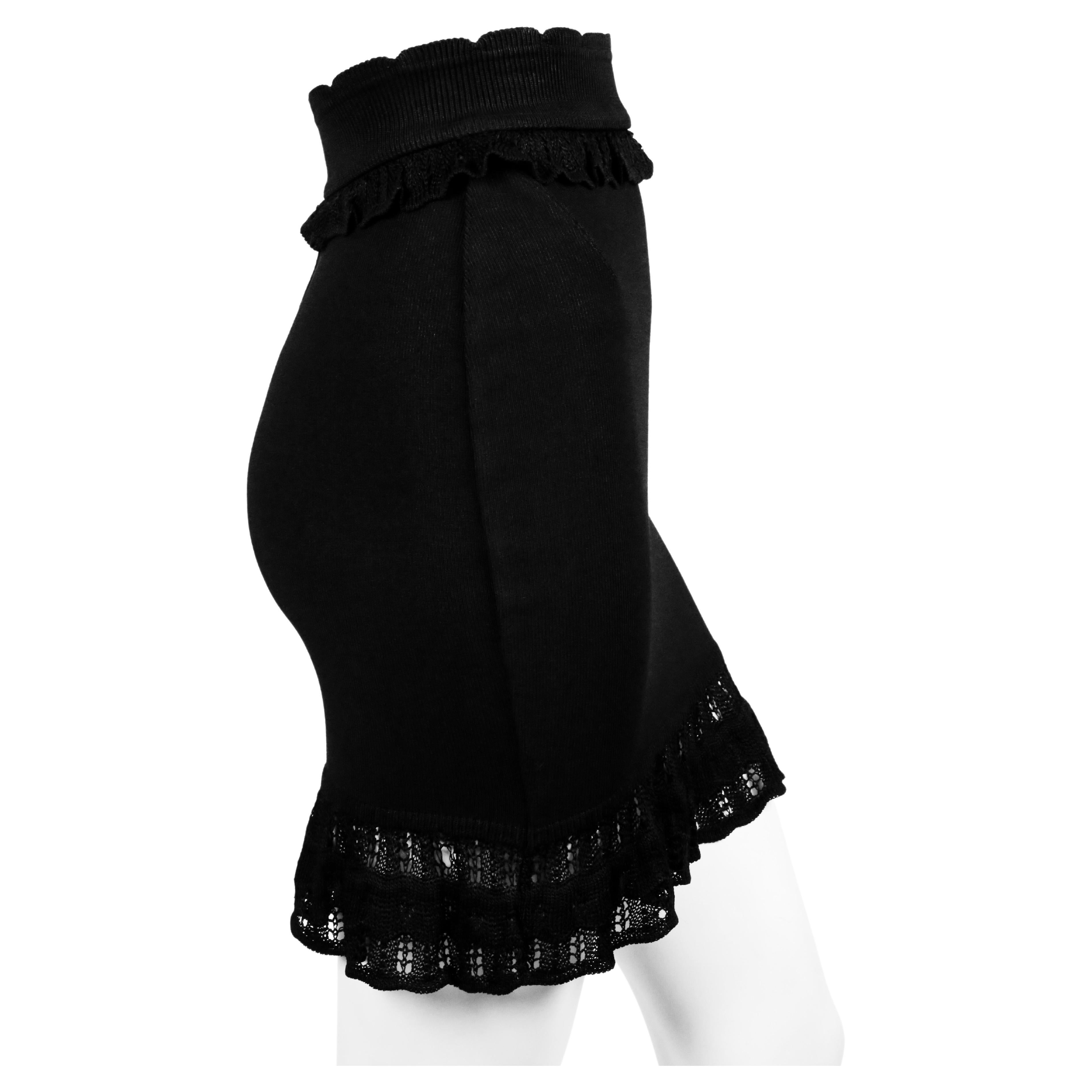 Black 1990's AZZEDINE ALAIA black skirt with ruffled trim