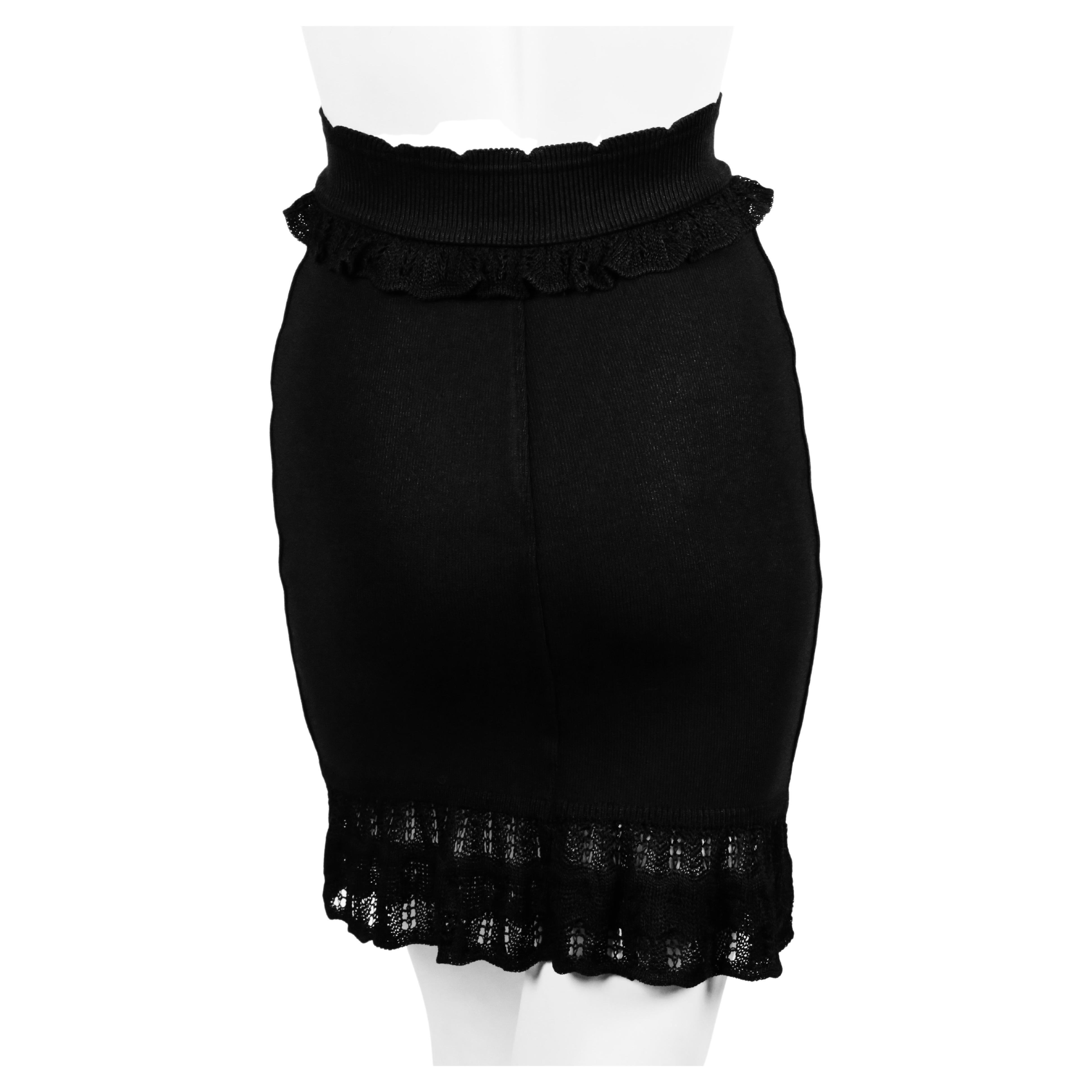 1990's AZZEDINE ALAIA black skirt with ruffled trim In Good Condition In San Fransisco, CA