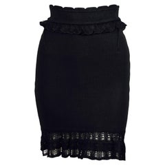 1990's AZZEDINE ALAIA black skirt with ruffled trim
