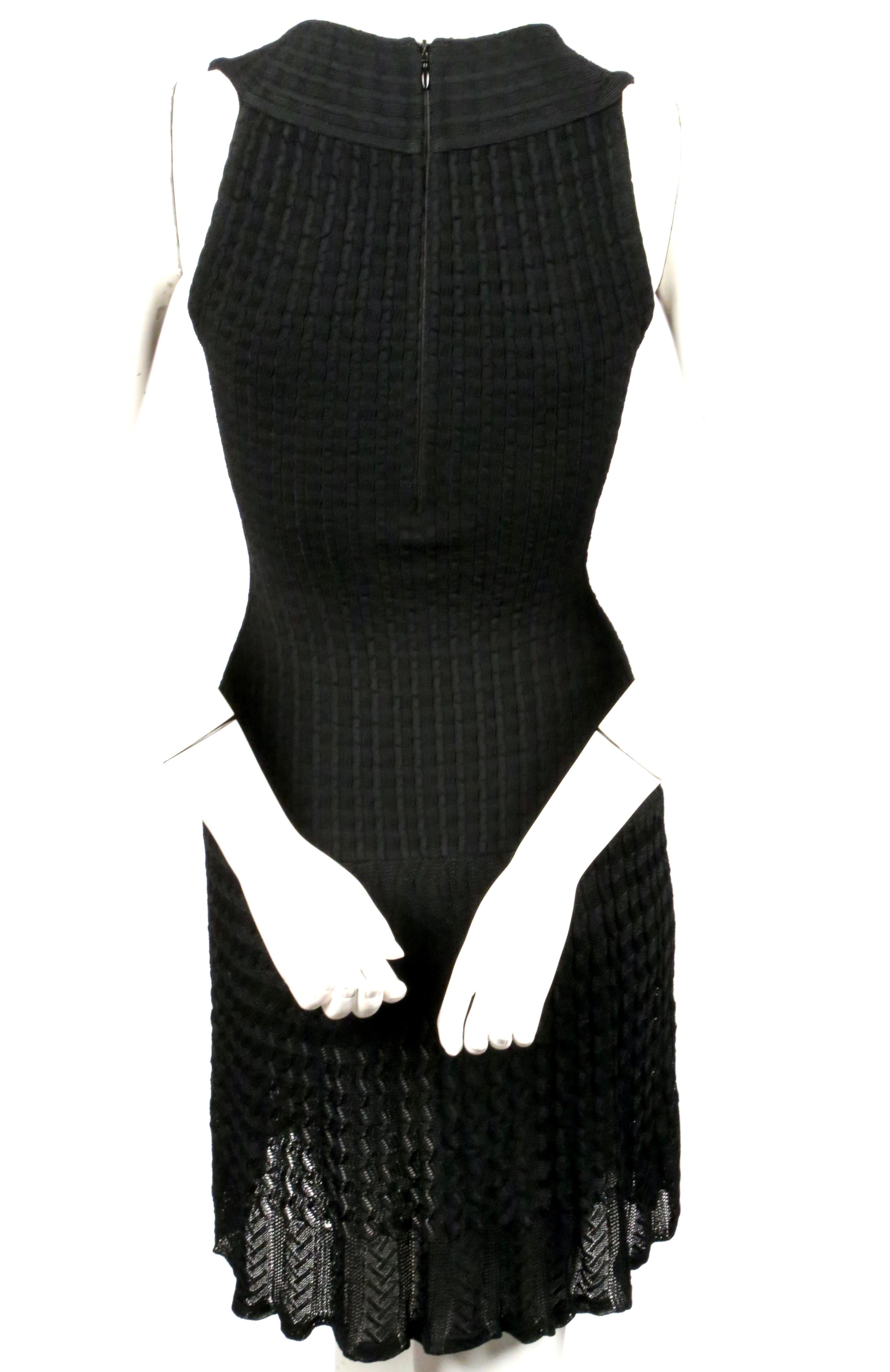 Black 1990's AZZEDINE ALAIA black sleeveless knit dress with sheer hem For Sale