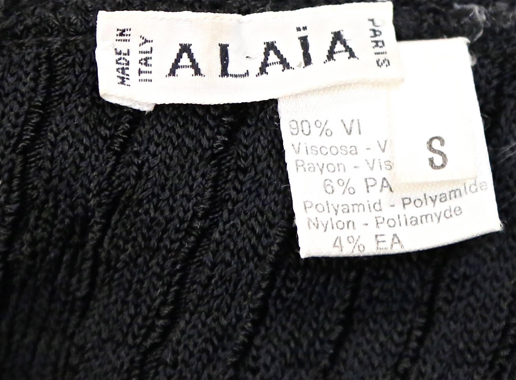 1990's AZZEDINE ALAIA black sleeveless knit dress with sheer hem For Sale 1