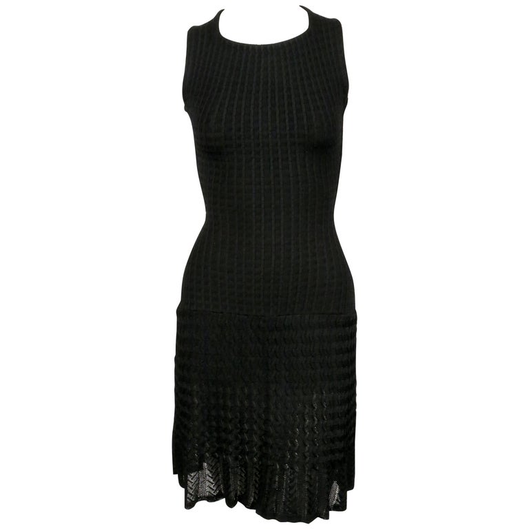 1990's AZZEDINE ALAIA black sleeveless knit dress with sheer hem