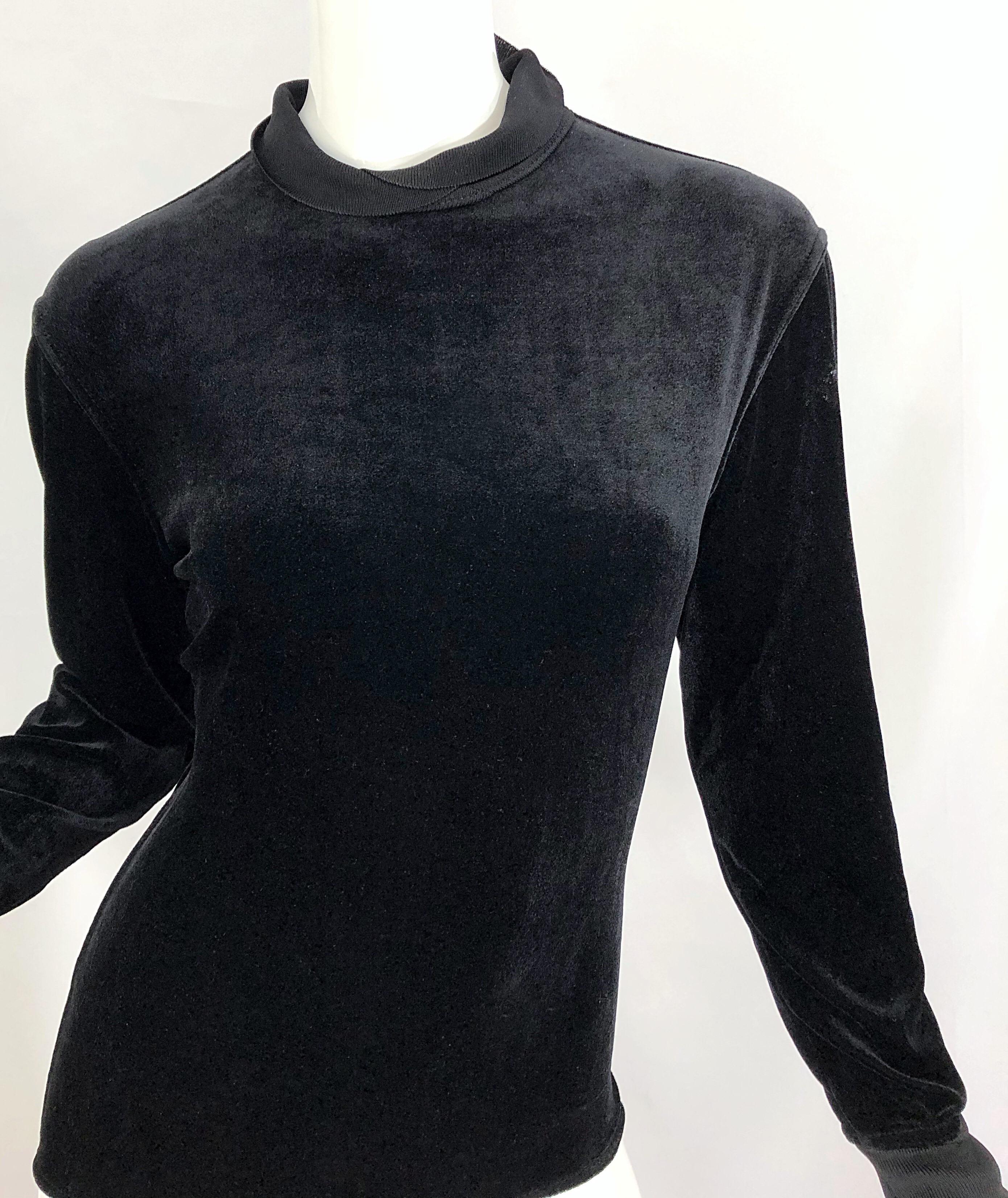 1980s Azzedine Alaia Black Stretch Velvet Bodycon Vintage 80s One Piece Bodysuit Pour femmes en vente