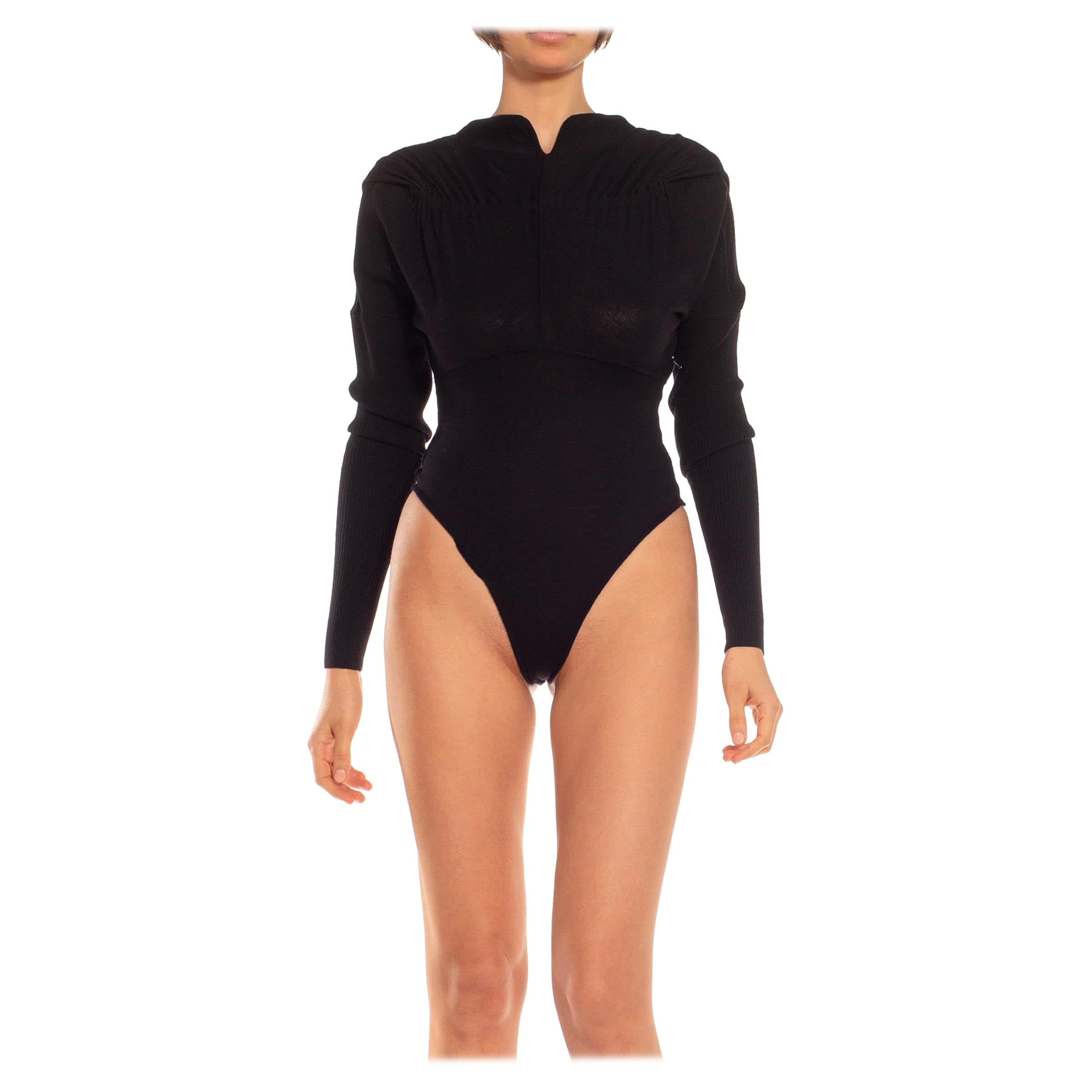 Azzedine Alaïa - Body à manches longues et dos nu en maille de laine noire, années 1990