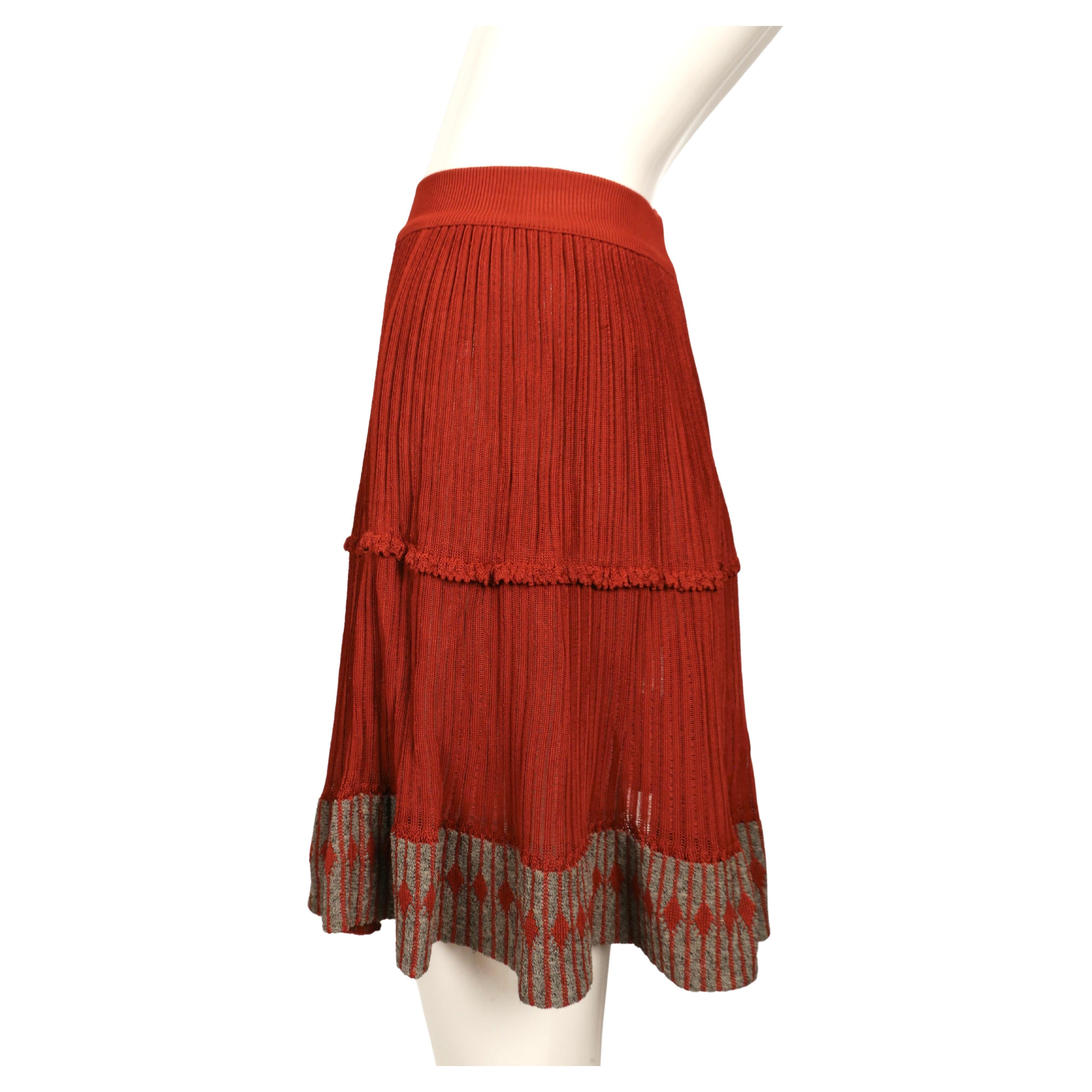 1990's AZZEDINE ALAIA cinnamon semi sheer skirt with contrasting trim In Excellent Condition For Sale In San Fransisco, CA