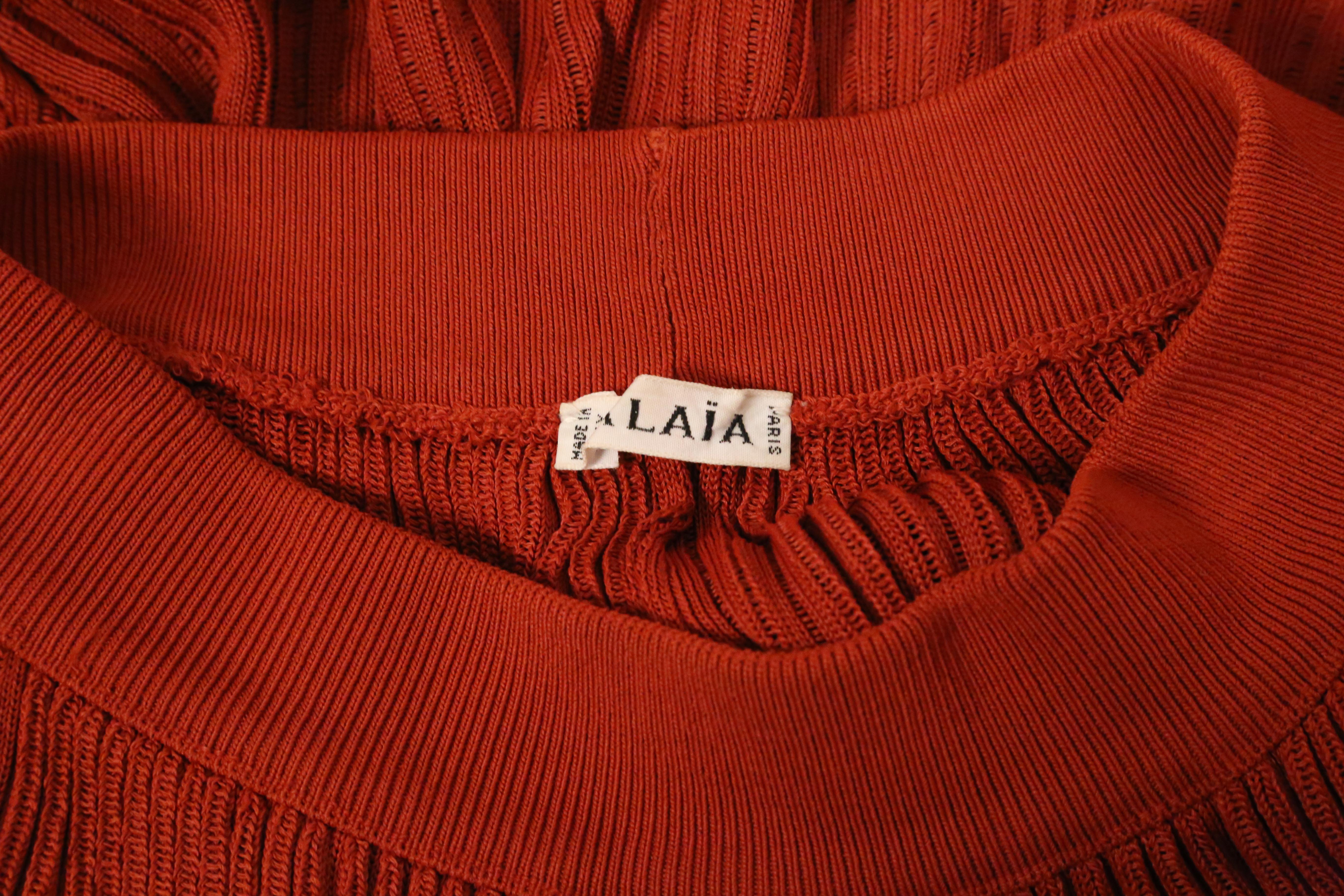 1990's AZZEDINE ALAIA cinnamon semi sheer skirt with contrasting trim For Sale 4