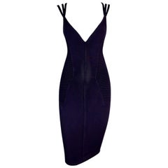 1990's Azzedine Alaia Dark Purple Strappy Bodycon Wiggle Mini Dress