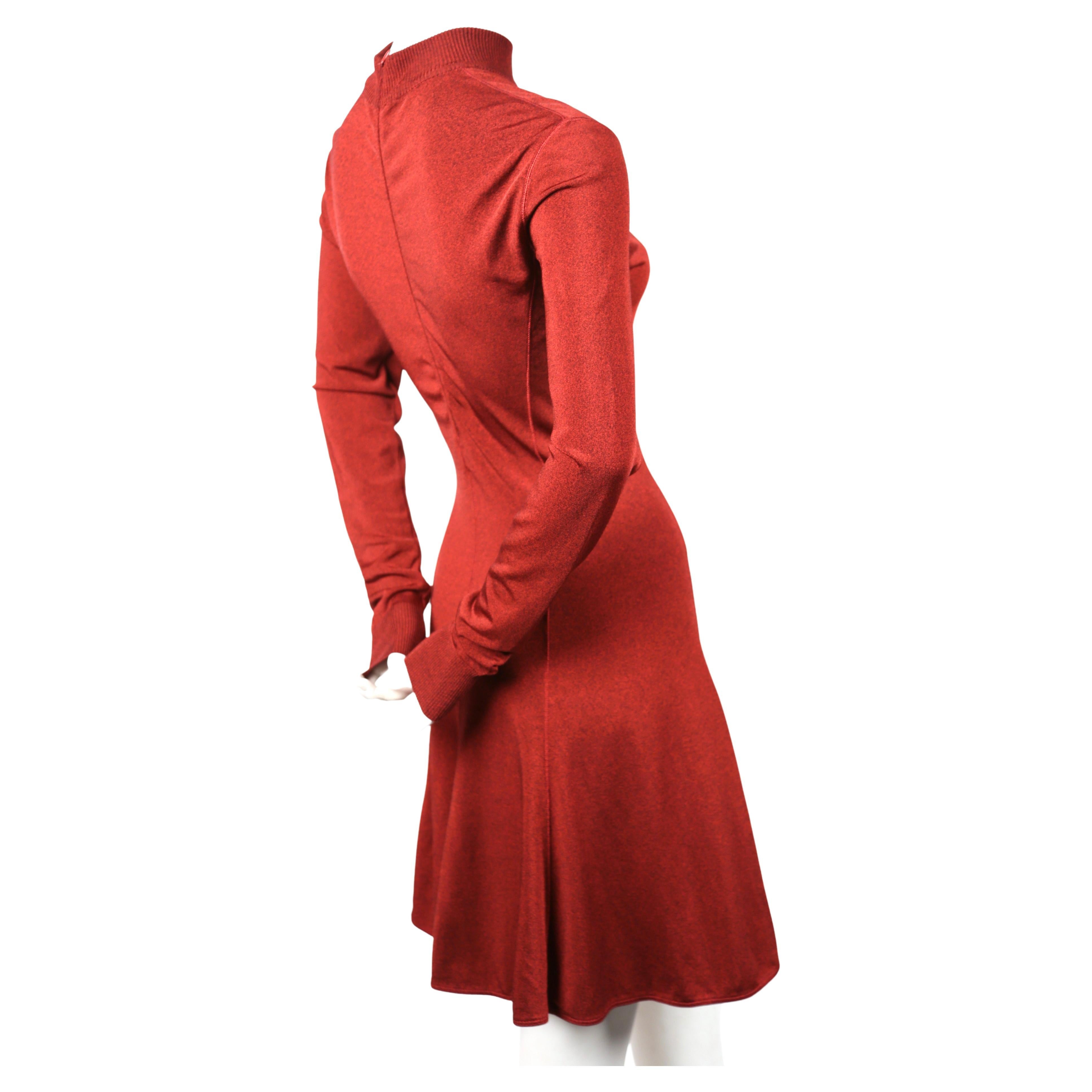 1990's AZZEDINE ALAIA dark red flared dress with long sleeves, 1990s In Good Condition For Sale In San Fransisco, CA