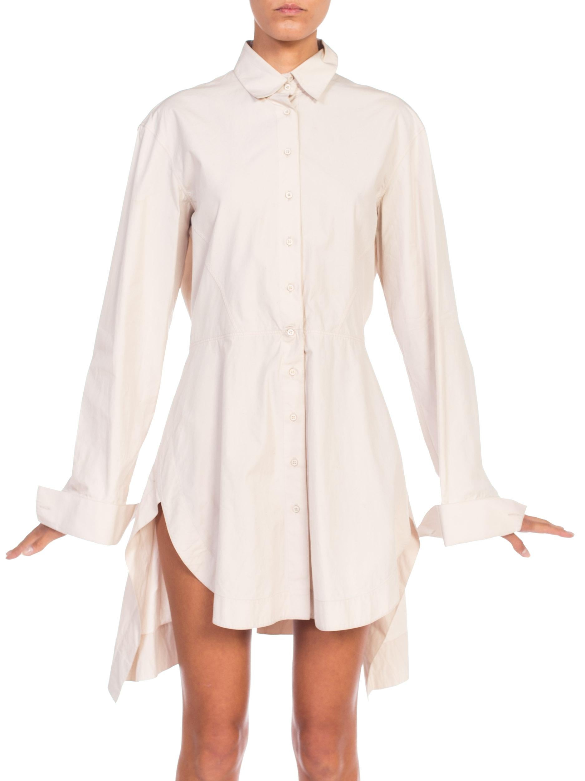 Beige 1990S AZZEDINE ALAIA Ecru Cotton Shirt Dress