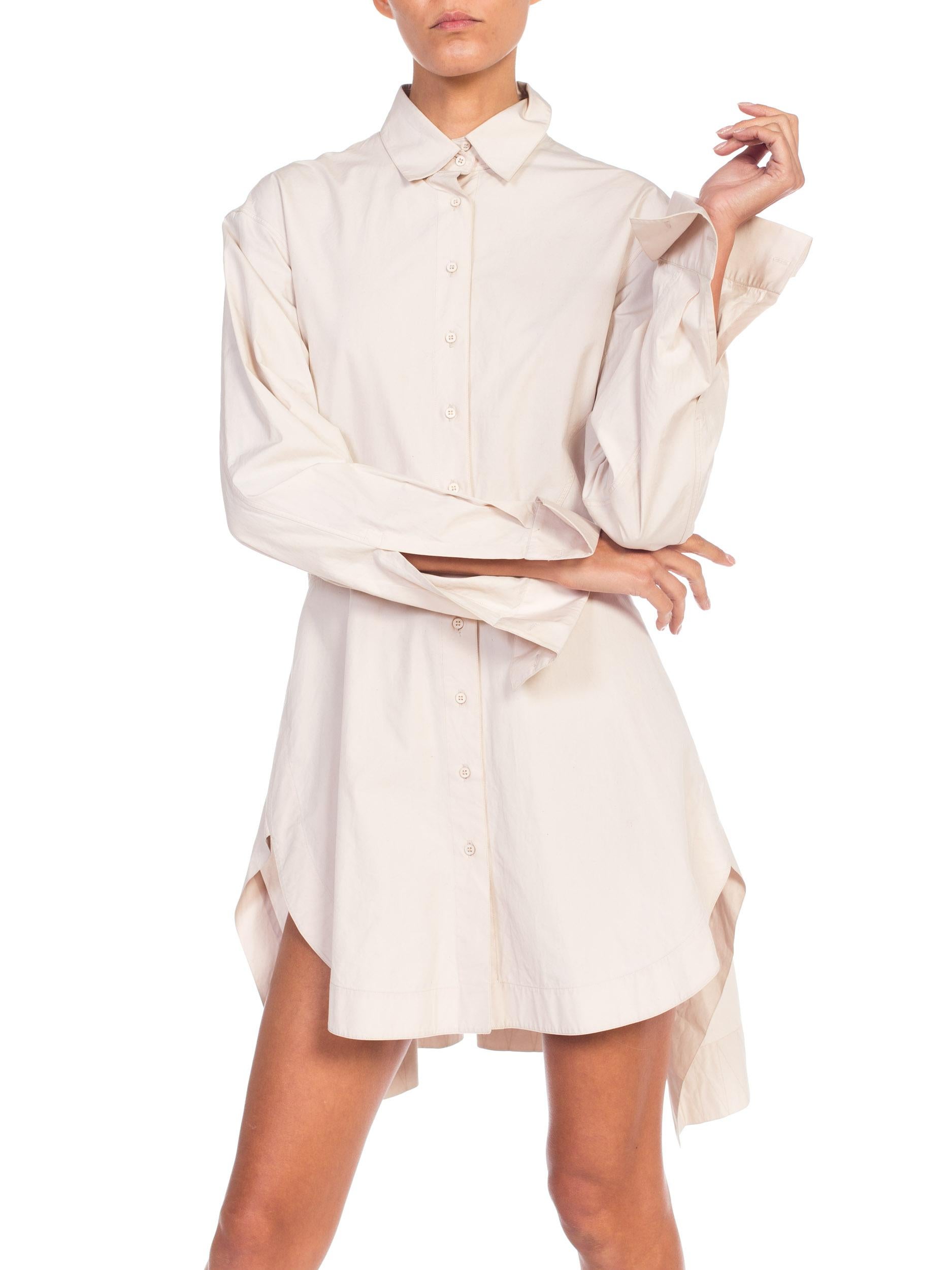 1990S AZZEDINE ALAIA Ecru Cotton Shirt Dress In Excellent Condition In New York, NY