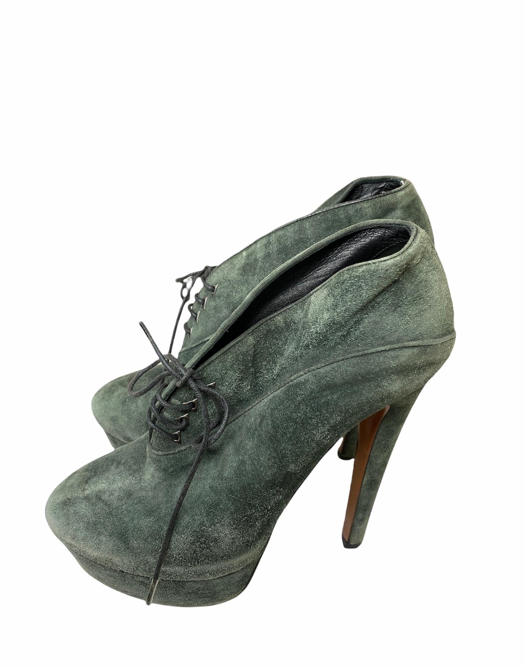 Women's 1990S AZZEDINE ALAIA Emerald Green Suede Platform Boots For Sale