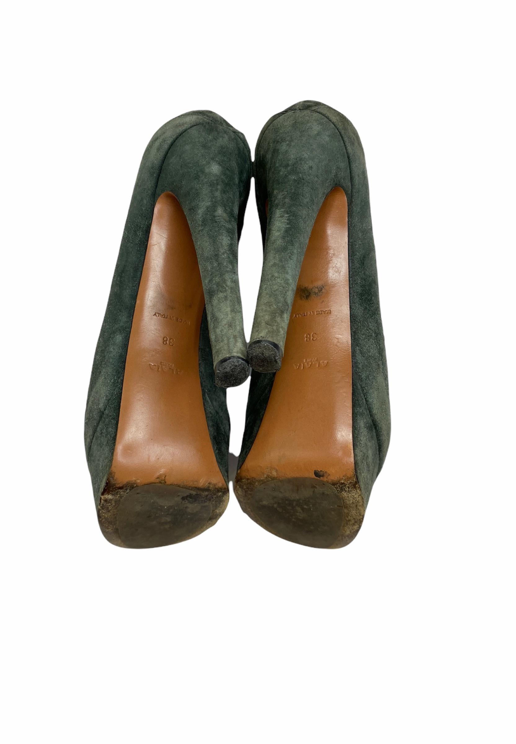 1990S AZZEDINE ALAIA Emerald Green Suede Platform Boots For Sale 1