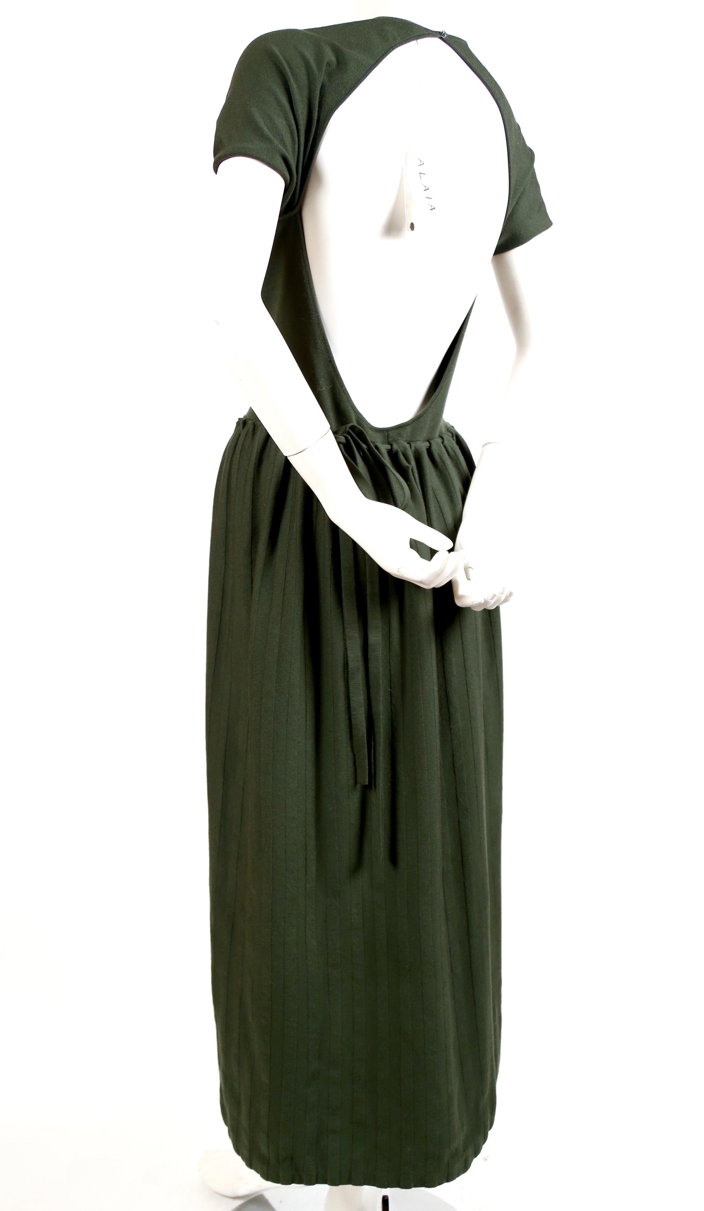 1990's AZZEDINE ALAIA forest green wool knit dress with open back - new ...