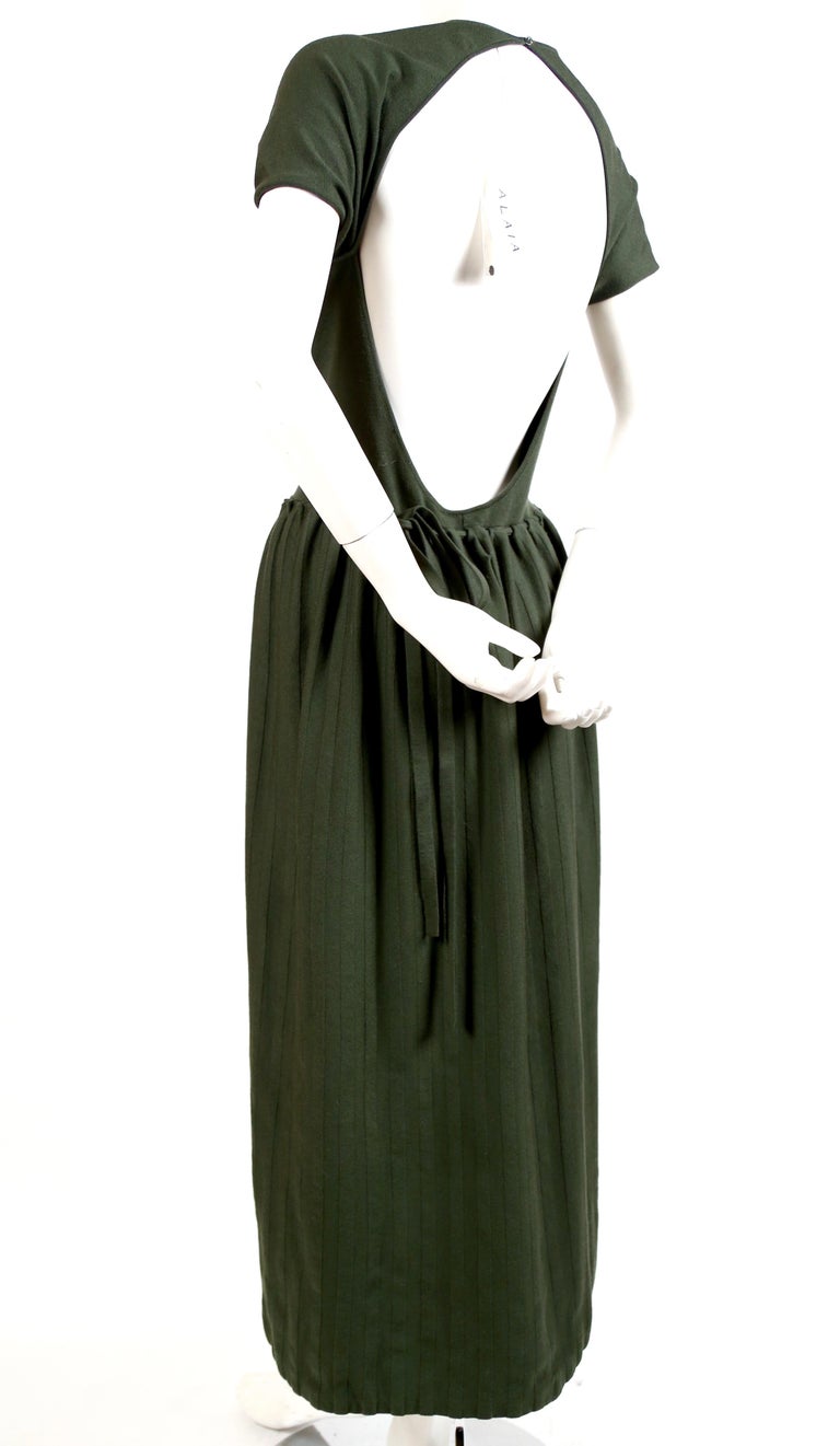 Black 1990's AZZEDINE ALAIA forest green wool knit dress with open back - new For Sale