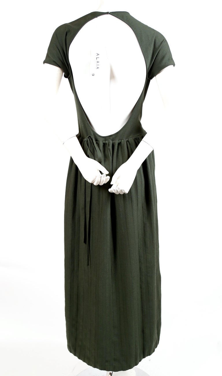 Women's or Men's 1990's AZZEDINE ALAIA forest green wool knit dress with open back - new For Sale