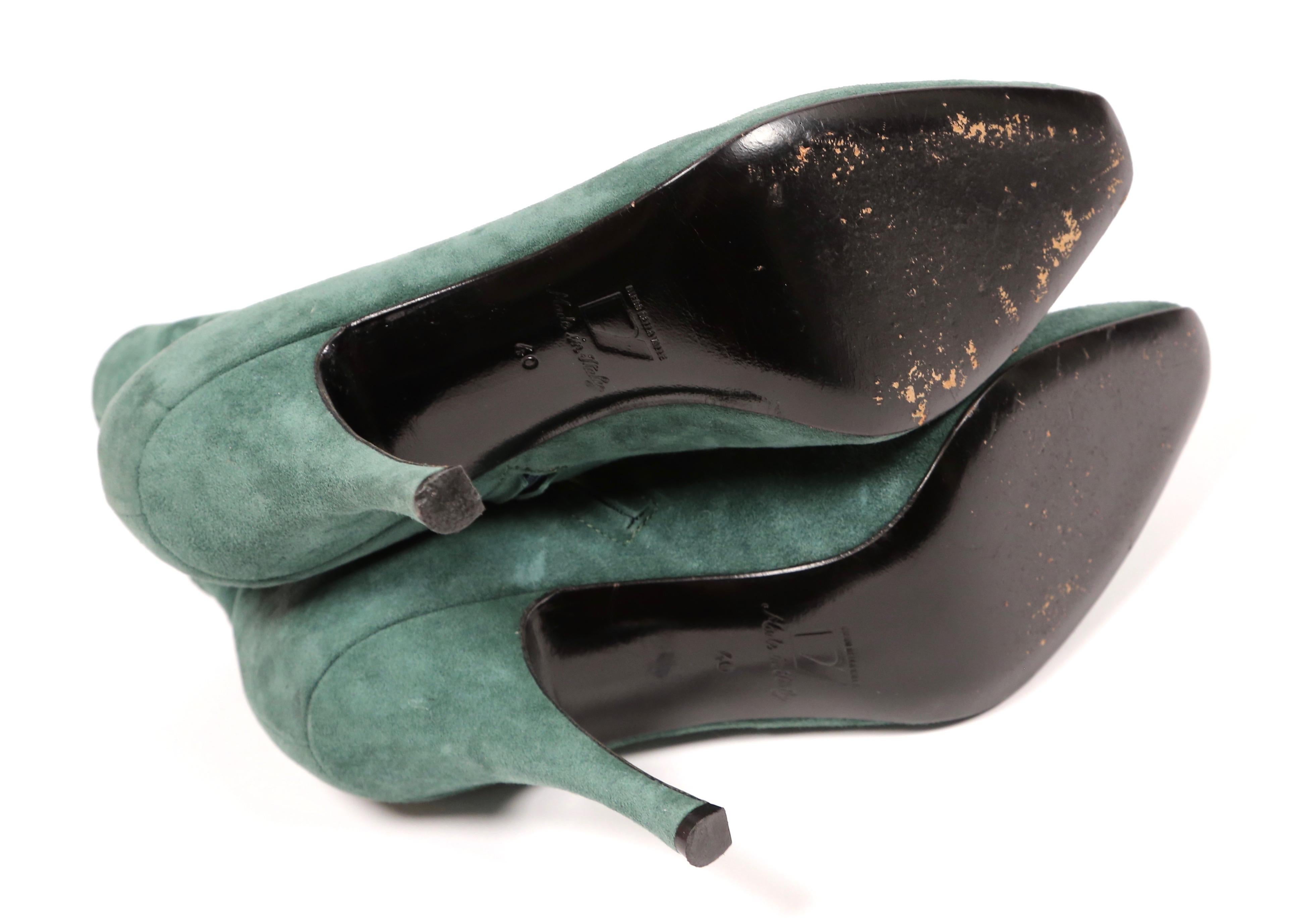 1990's AZZEDINE ALAIA green suede ankle boots For Sale 1