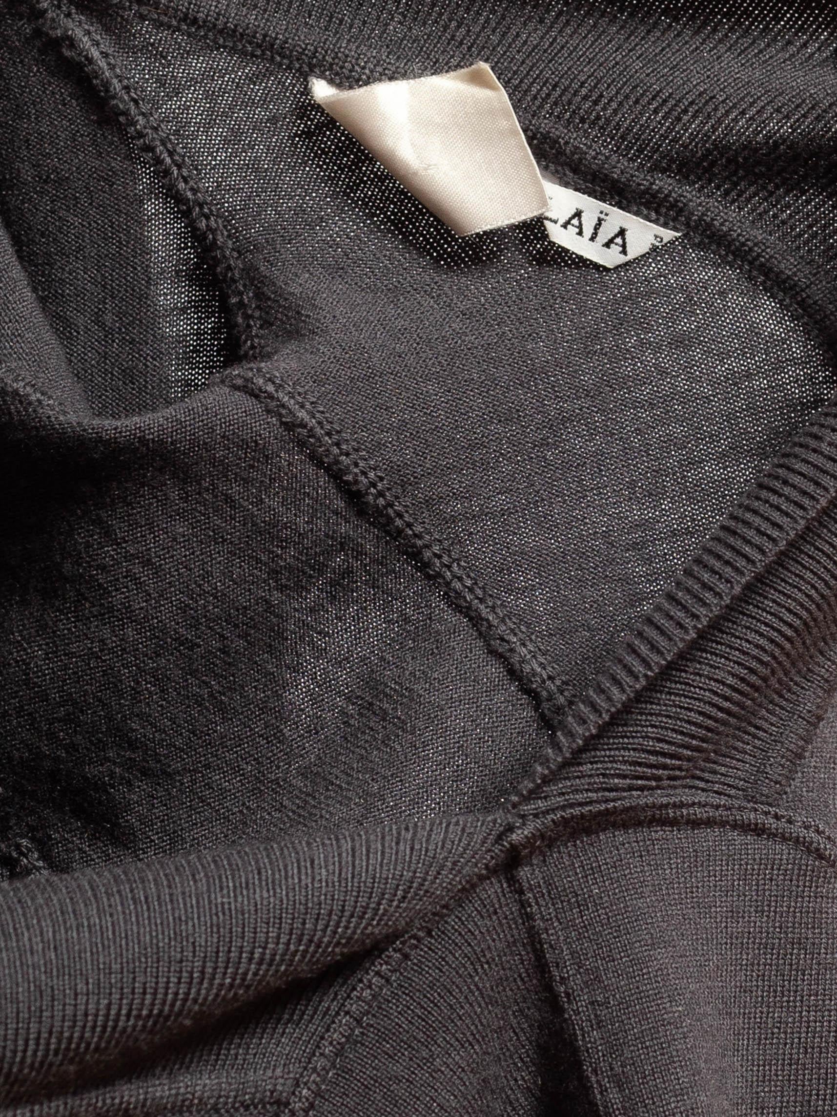 Women's 1990S Azzedine Alaia Grey Wool Knit Backless Long-Sleeve Bodysuit