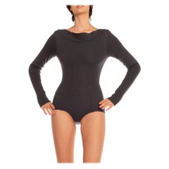 1990S Azzedine Alaia Body de punto de lana gris sin espalda y manga larga