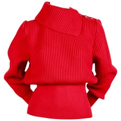 1990's AZZEDINE ALAIA red wool sweater with silver metal hooks