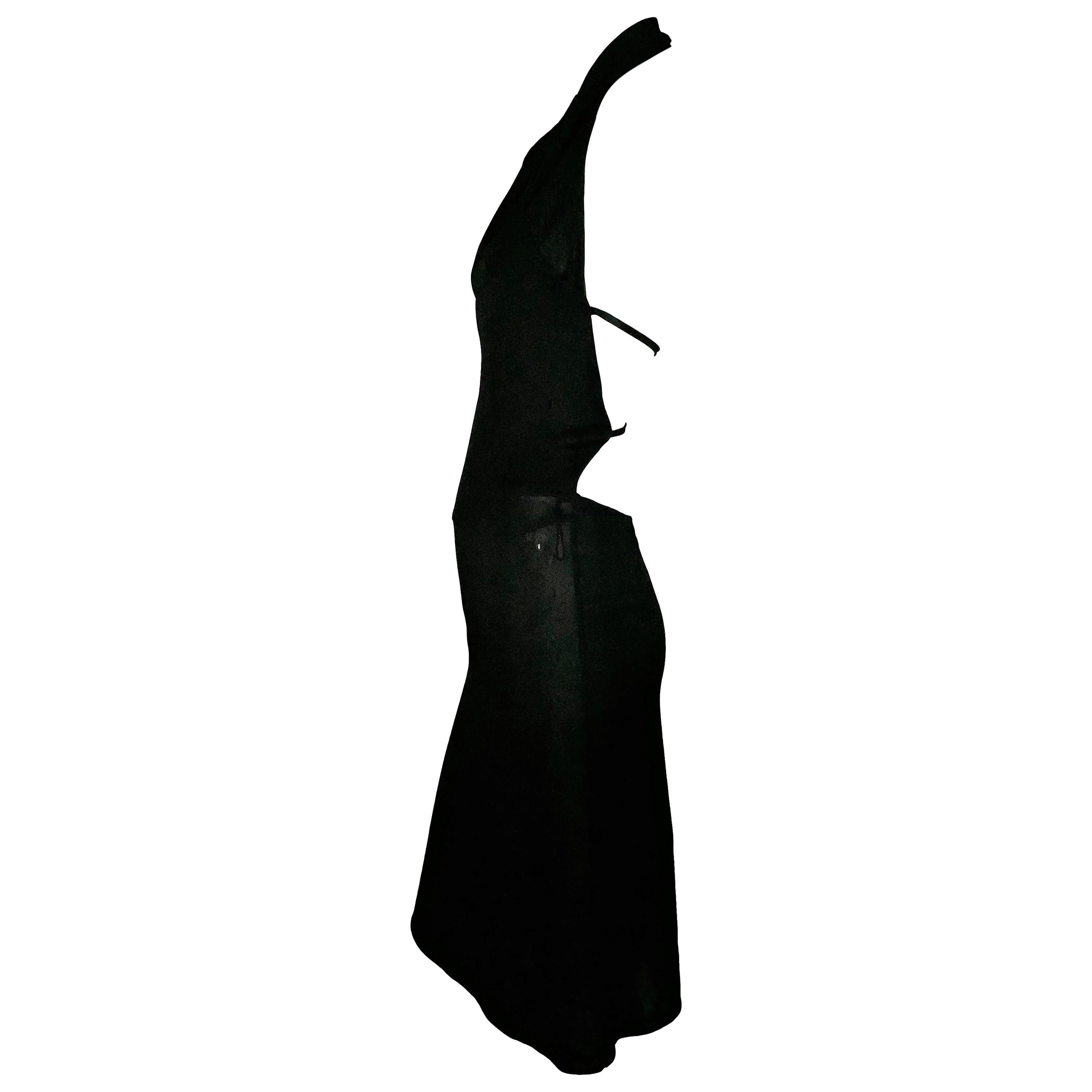 1990's Azzedine Alaia Semi-Sheer Black Backless Slinky Dress