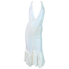 Retro 1990's Azzedine Alaia Sheer Ivory Plunging 1920's Flapper Style Dress