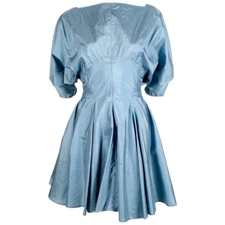 1990's AZZEDINE ALAIA turquoise nylon dress with full skirt For Sale at ...