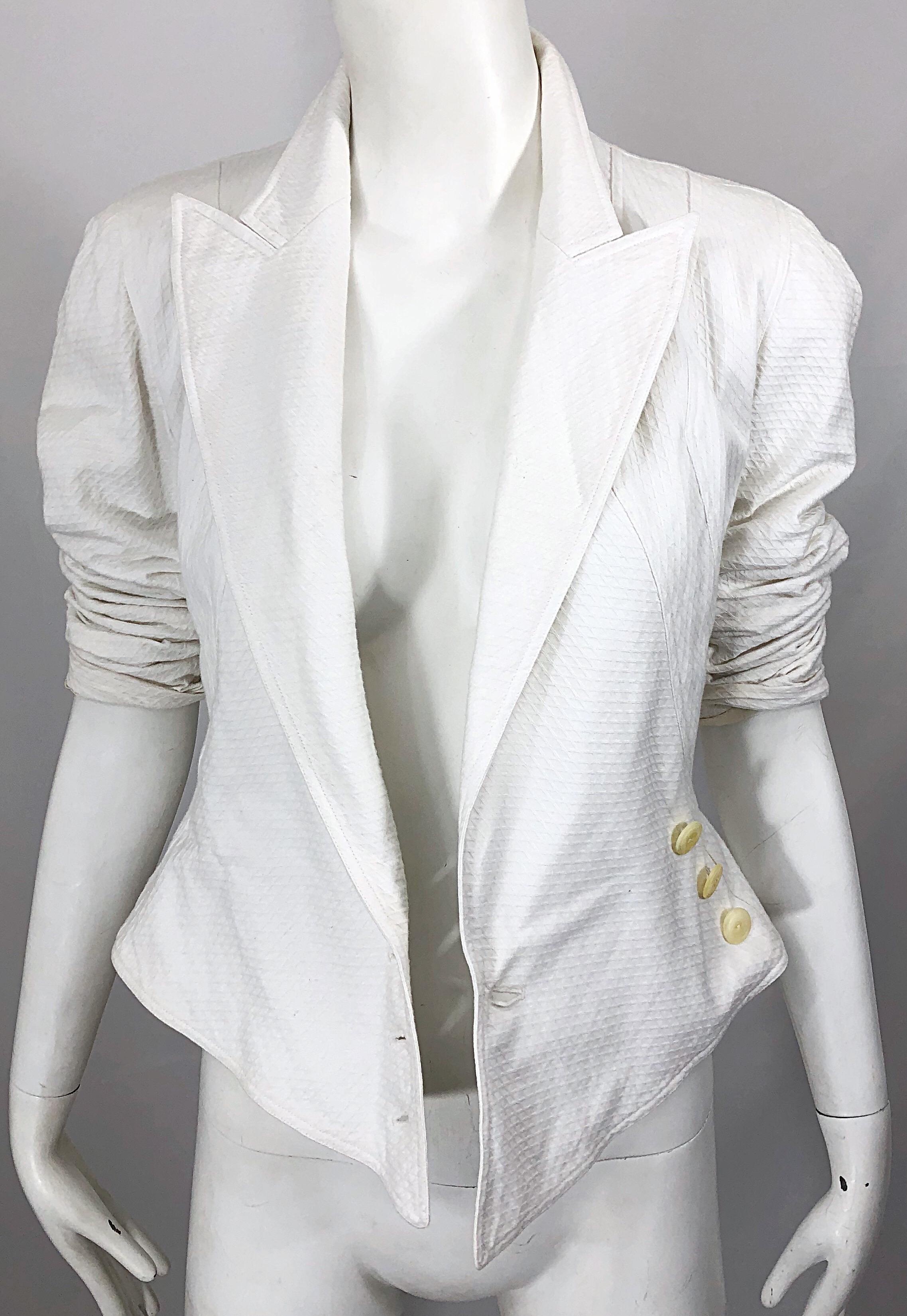 Azzedine Alaïa - Blazer court vintage en coton piqué blanc, taille 2, années 1980 Excellent état - En vente à San Diego, CA
