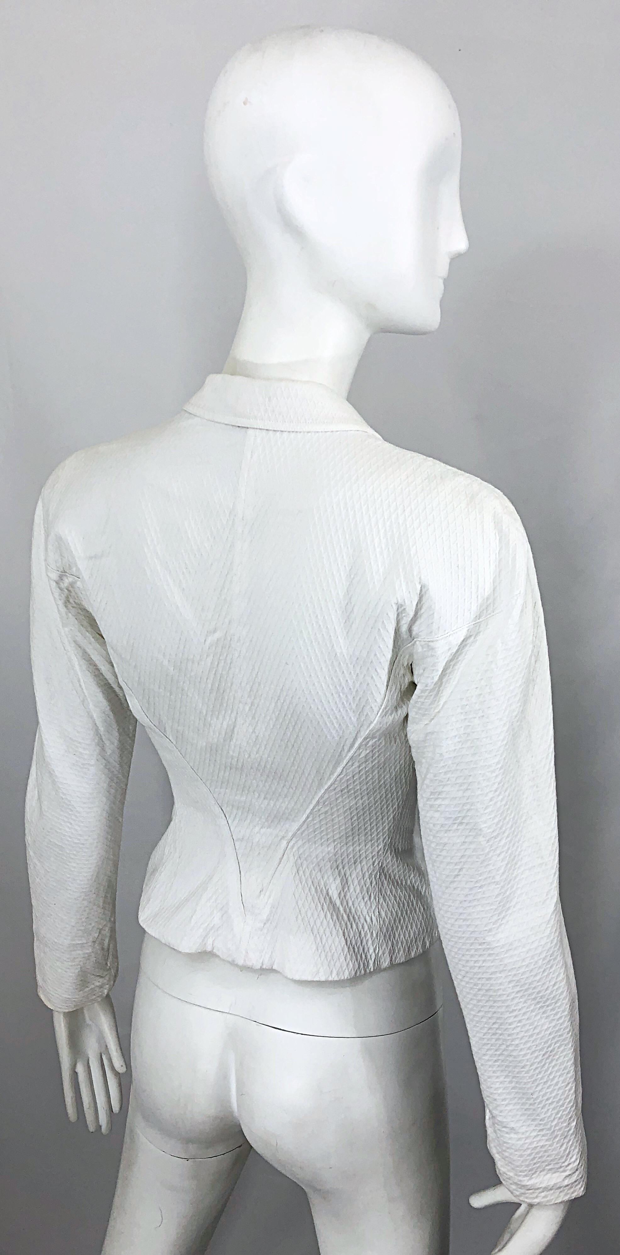 Azzedine Alaïa - Blazer court vintage en coton piqué blanc, taille 2, années 1980 Pour femmes en vente