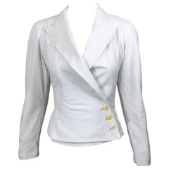 1980s Azzedine Alaia White Pique Cotton Vintage 80s Cropped Blazer Jacket Size 2