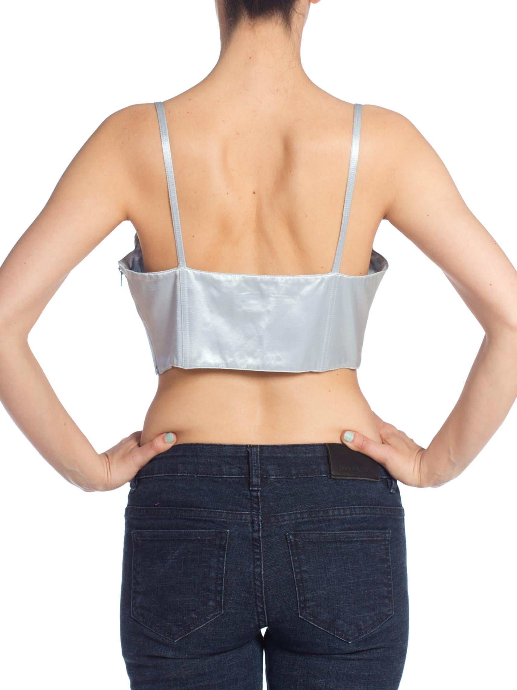 Gray 1990'S GIANNI VERSACE Baby Blue Satin Bra Top Buster Bustier For Sale