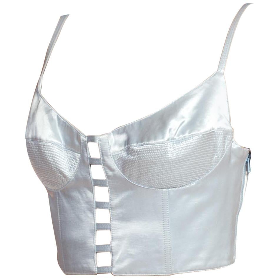 1990'S GIANNI VERSACE Baby Blue Satin Bra Top Buster Bustier