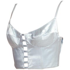 Vintage 1990'S GIANNI VERSACE Baby Blue Satin Bra Top Buster Bustier