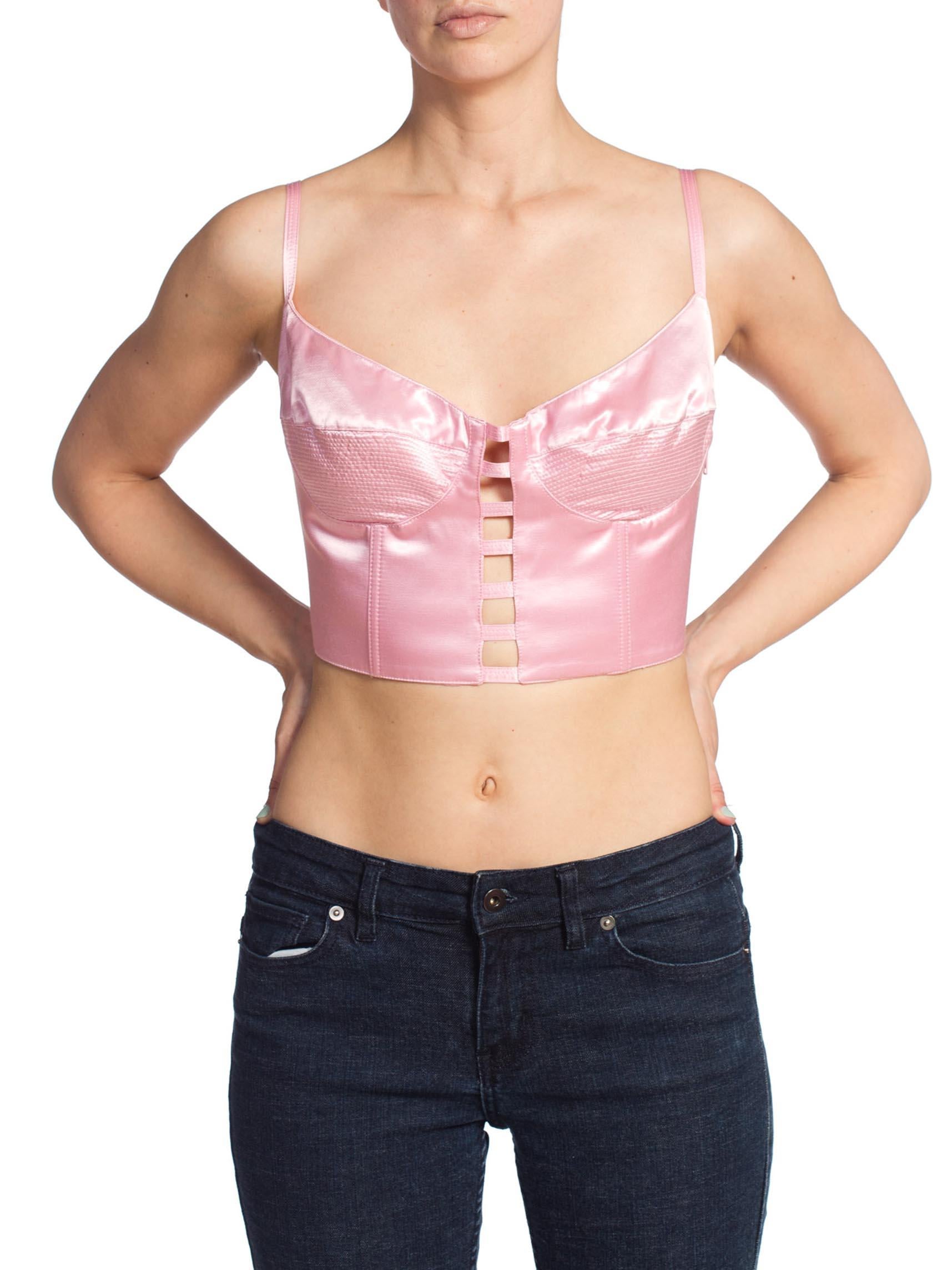 1990'S GIANNI VERSACE Baby Pink Satin Bra Top Buster Bustier Pour femmes en vente