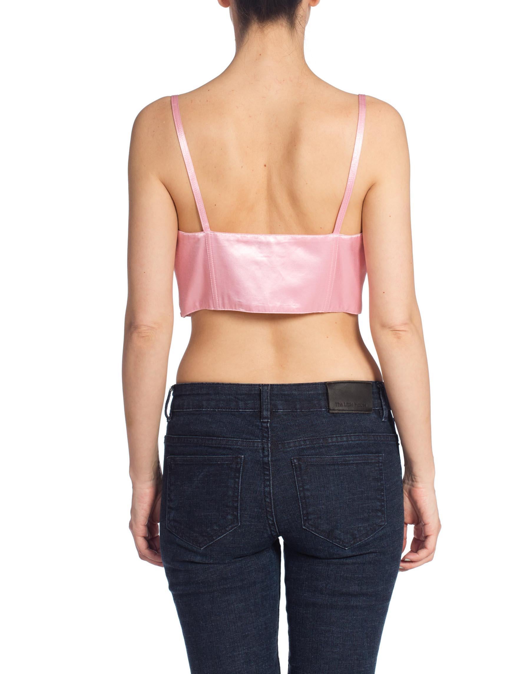 1990'S GIANNI VERSACE Baby Pink Satin Bra Top Buster Bustier In Excellent Condition For Sale In New York, NY
