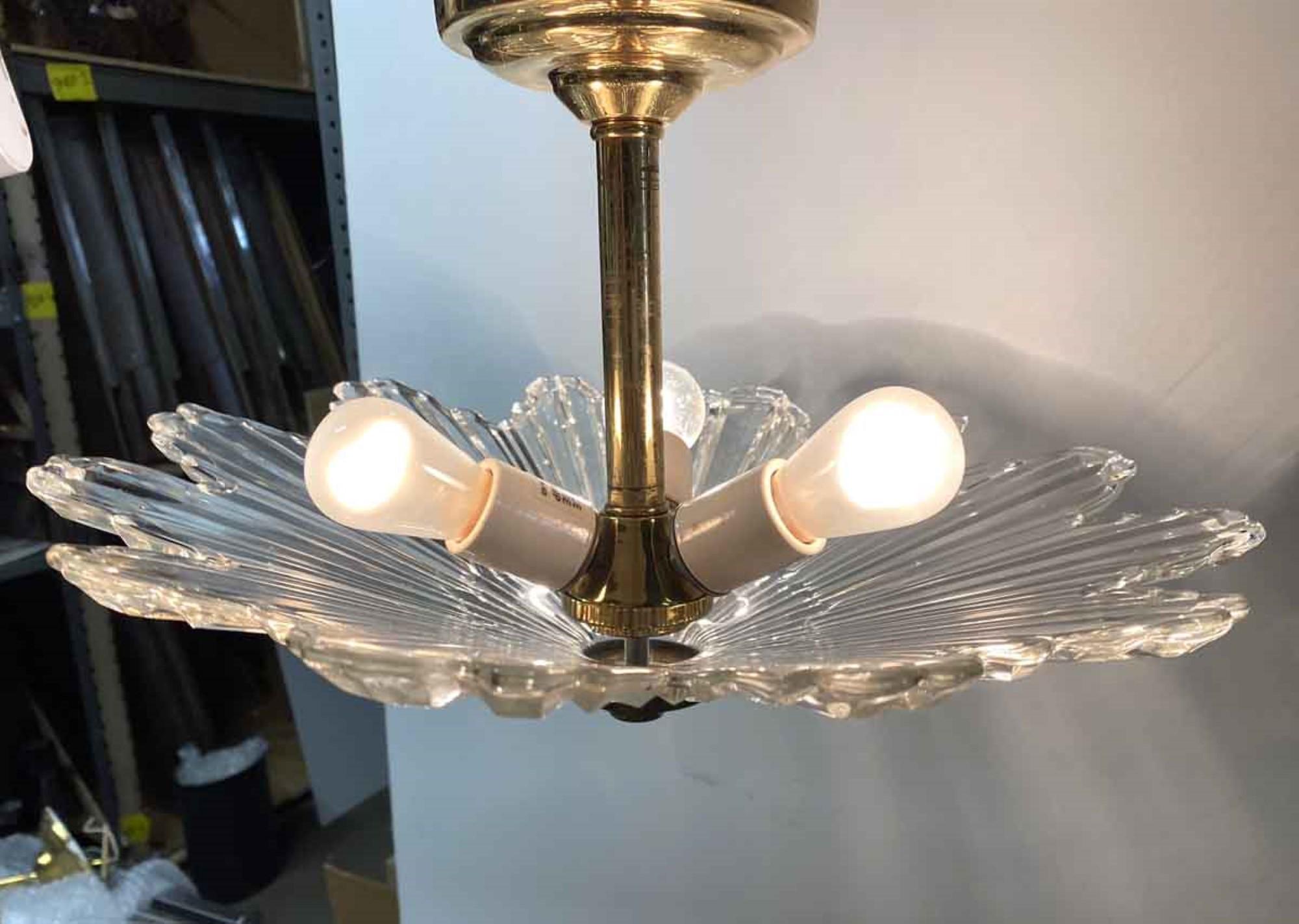 1990s Baccarat Style Crystal Semi Flush Mount Fixture Art Deco Star Burst Style In Good Condition In New York, NY
