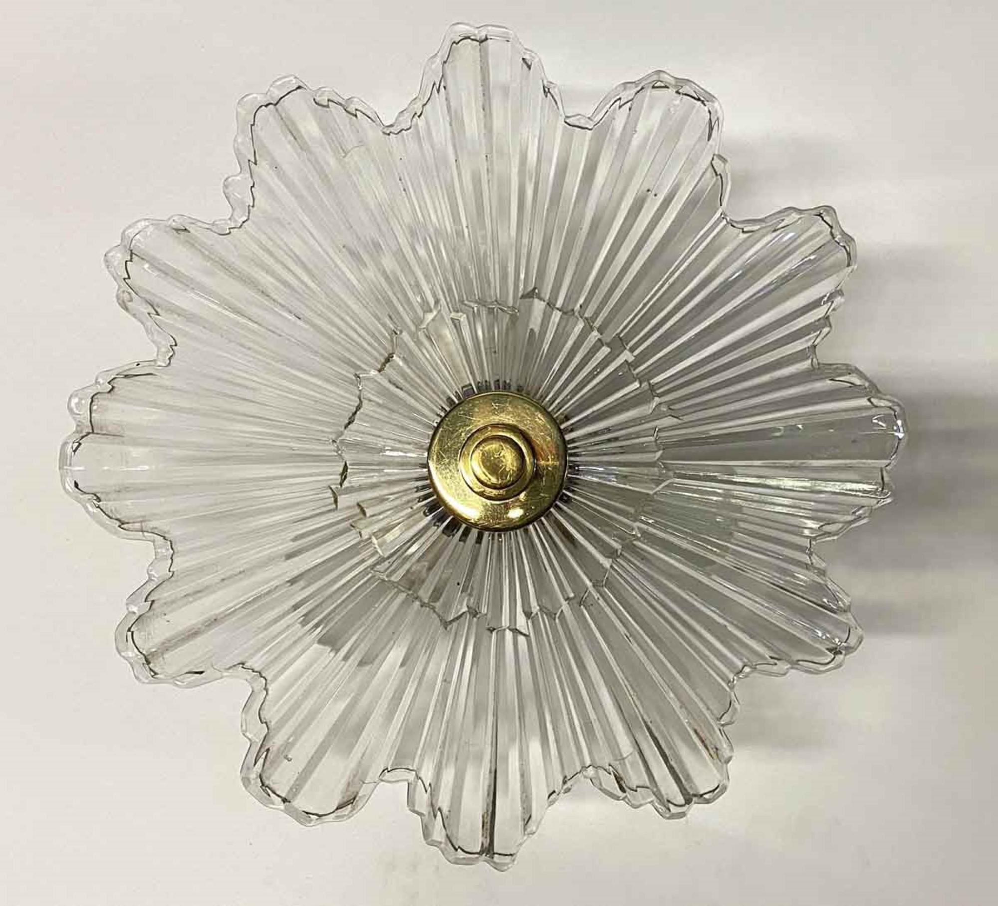 Late 20th Century 1990s Baccarat Style Crystal Semi Flush Mount Fixture Art Deco Star Burst Style