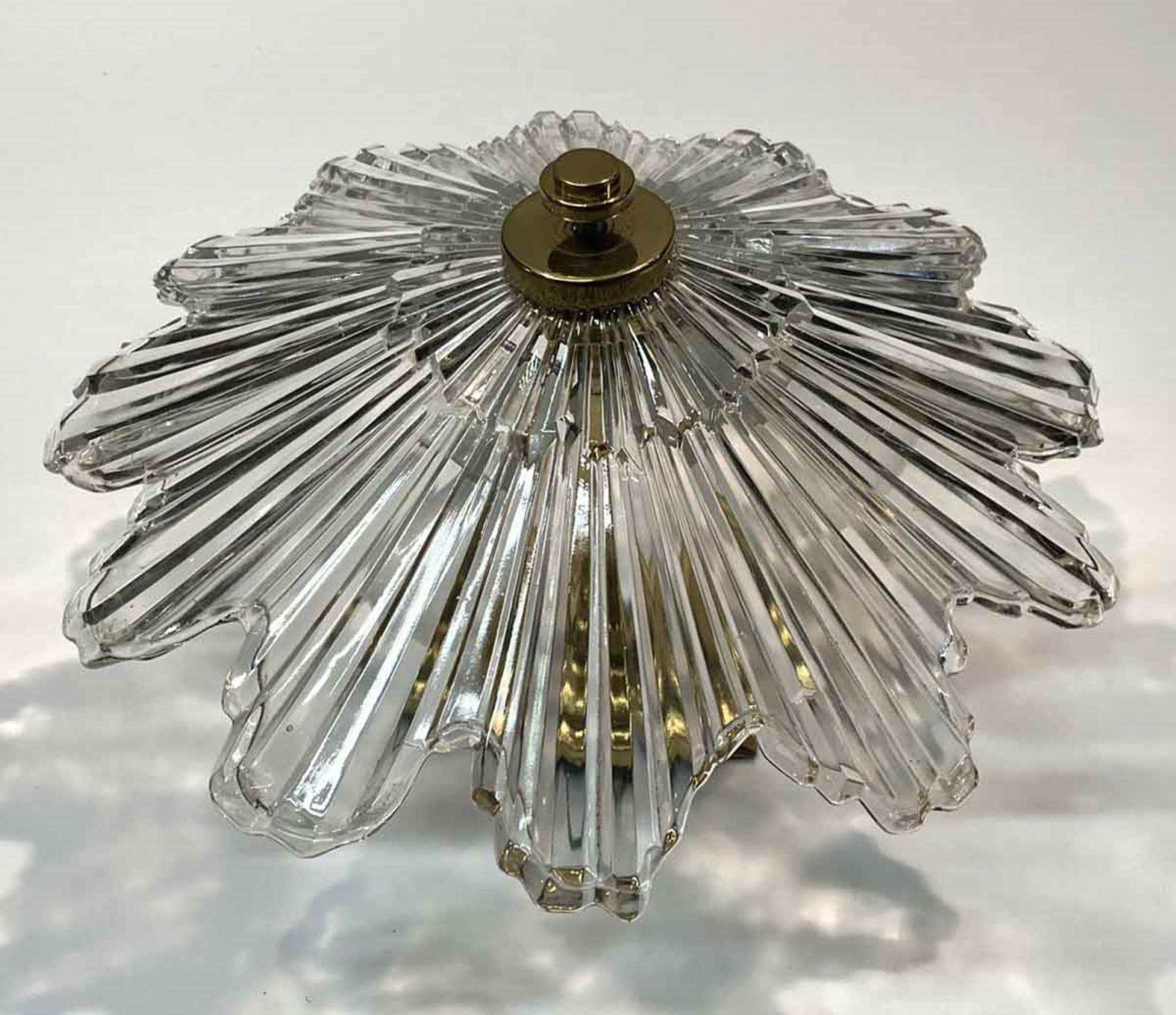 1990s Baccarat Style Crystal Semi Flush Mount Fixture Art Deco Star Burst Style 3