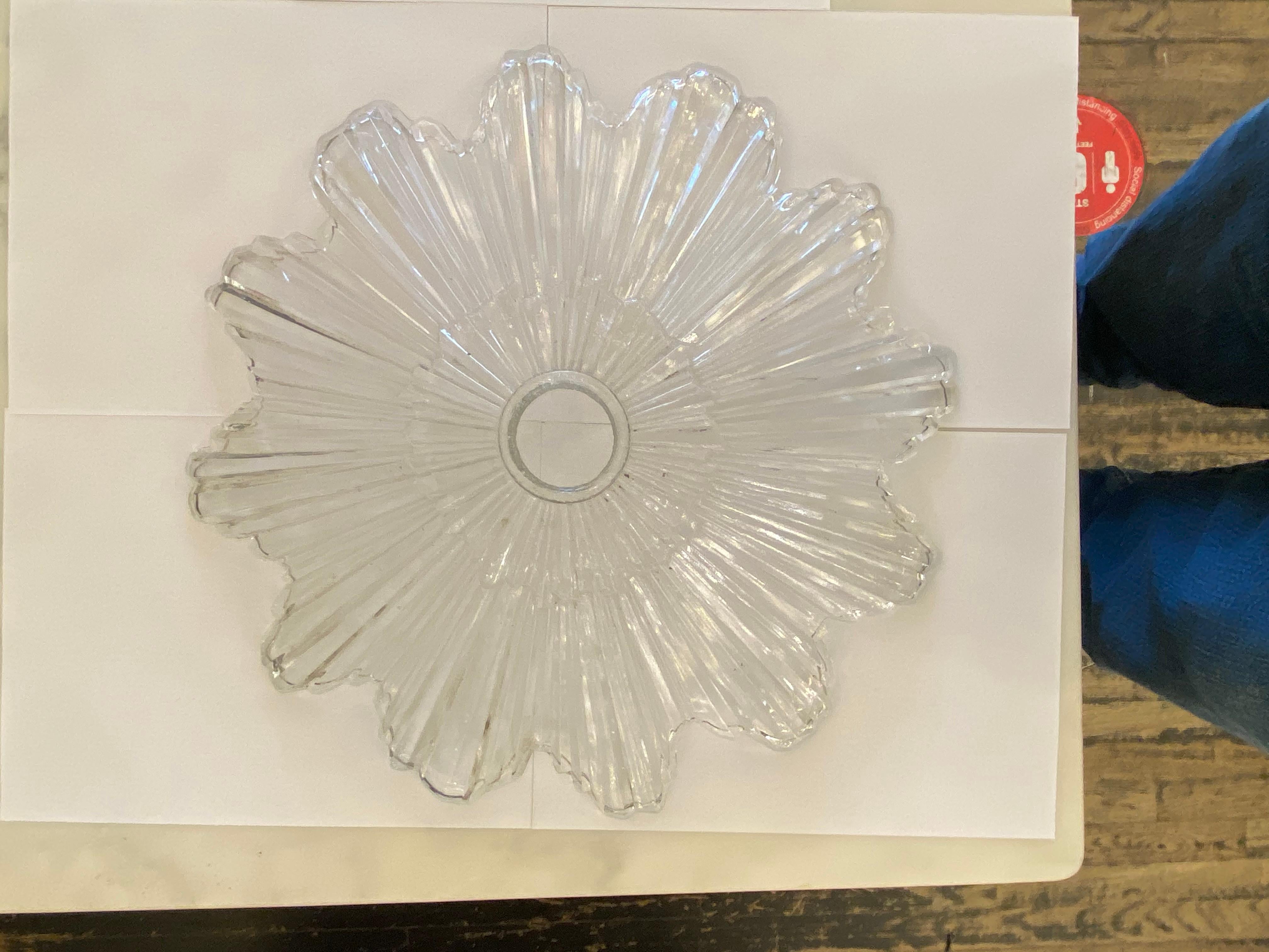 1990s Baccarat Style Crystal Semi Flush Mount Fixture Art Deco Star Burst Style 6