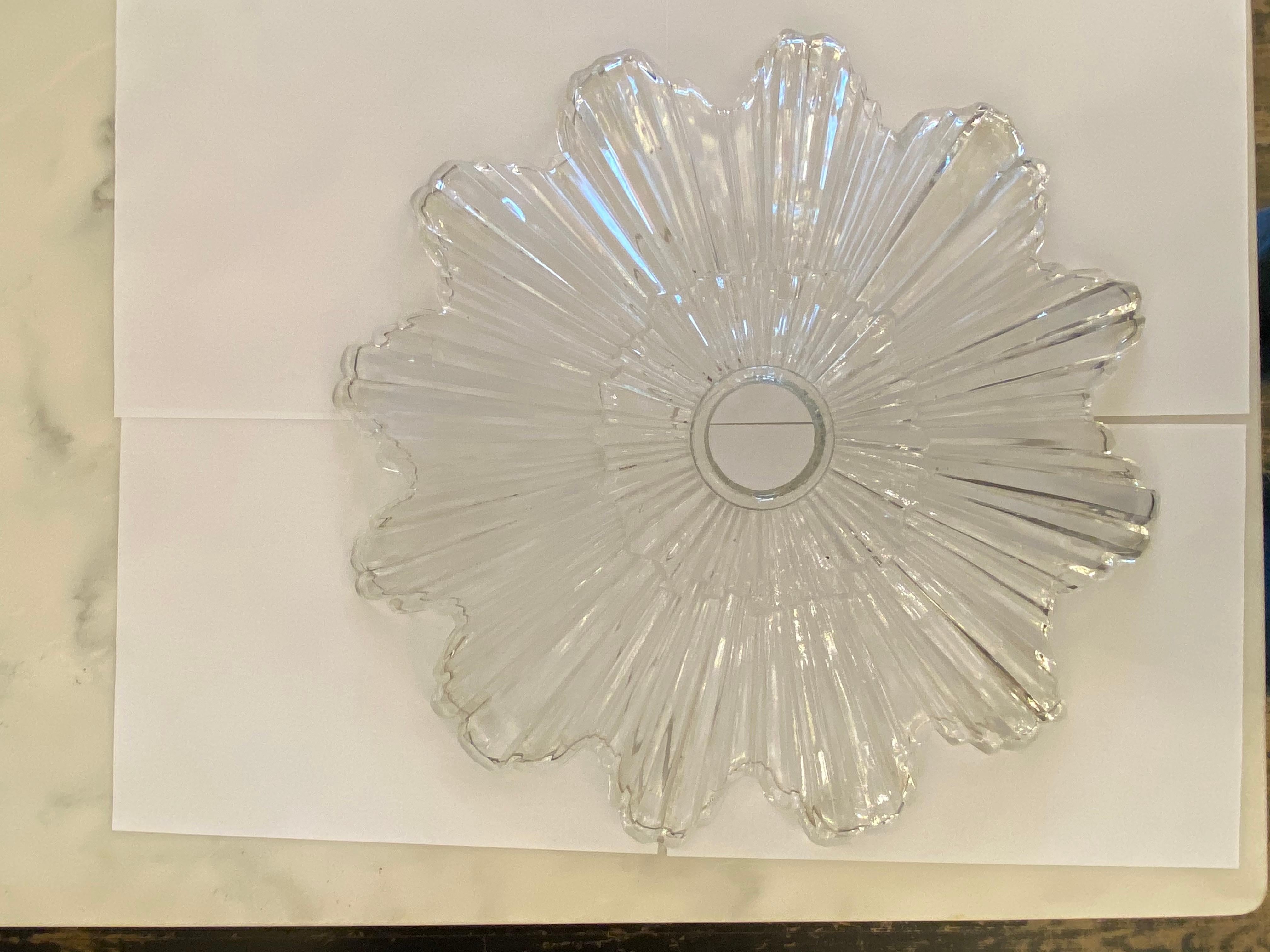 1990s Baccarat Style Crystal Semi Flush Mount Fixture Art Deco Star Burst Style 7