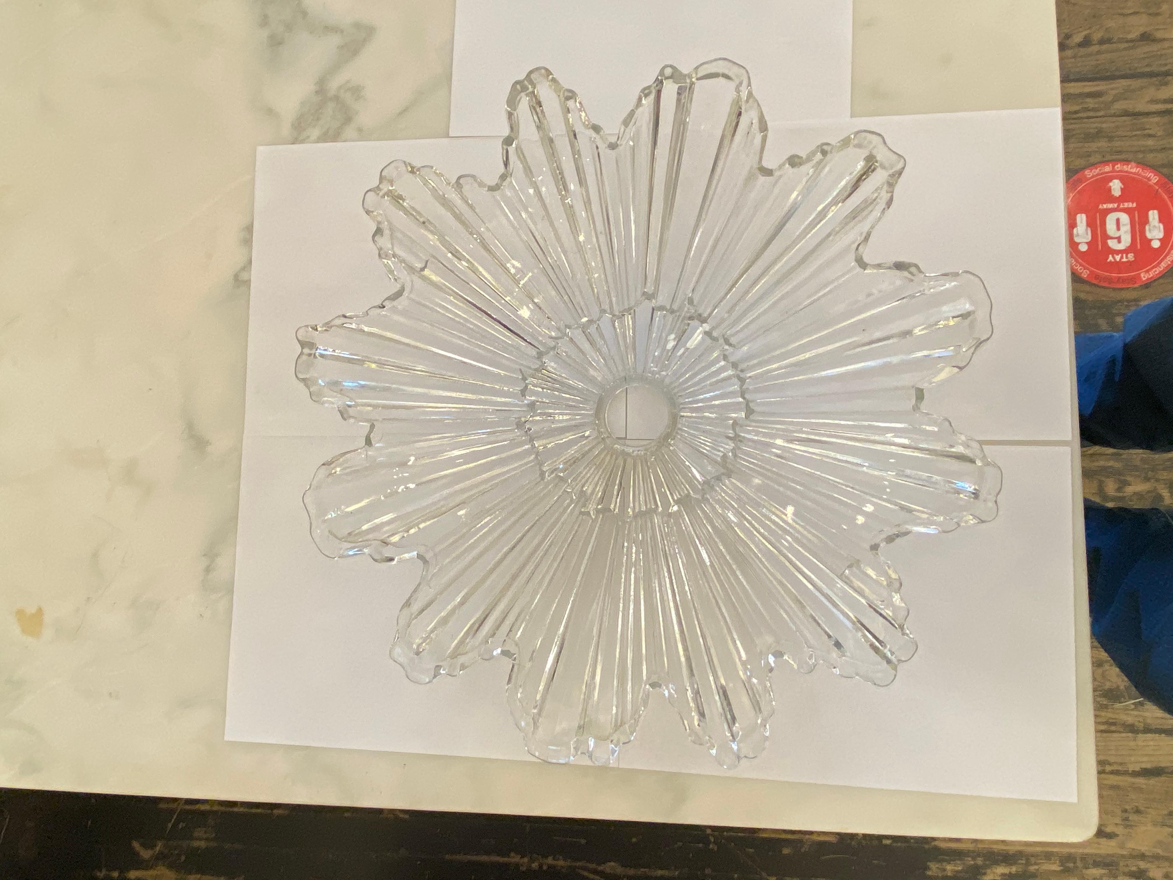 1990s Baccarat Style Crystal Semi Flush Mount Fixture Art Deco Star Burst Style 8