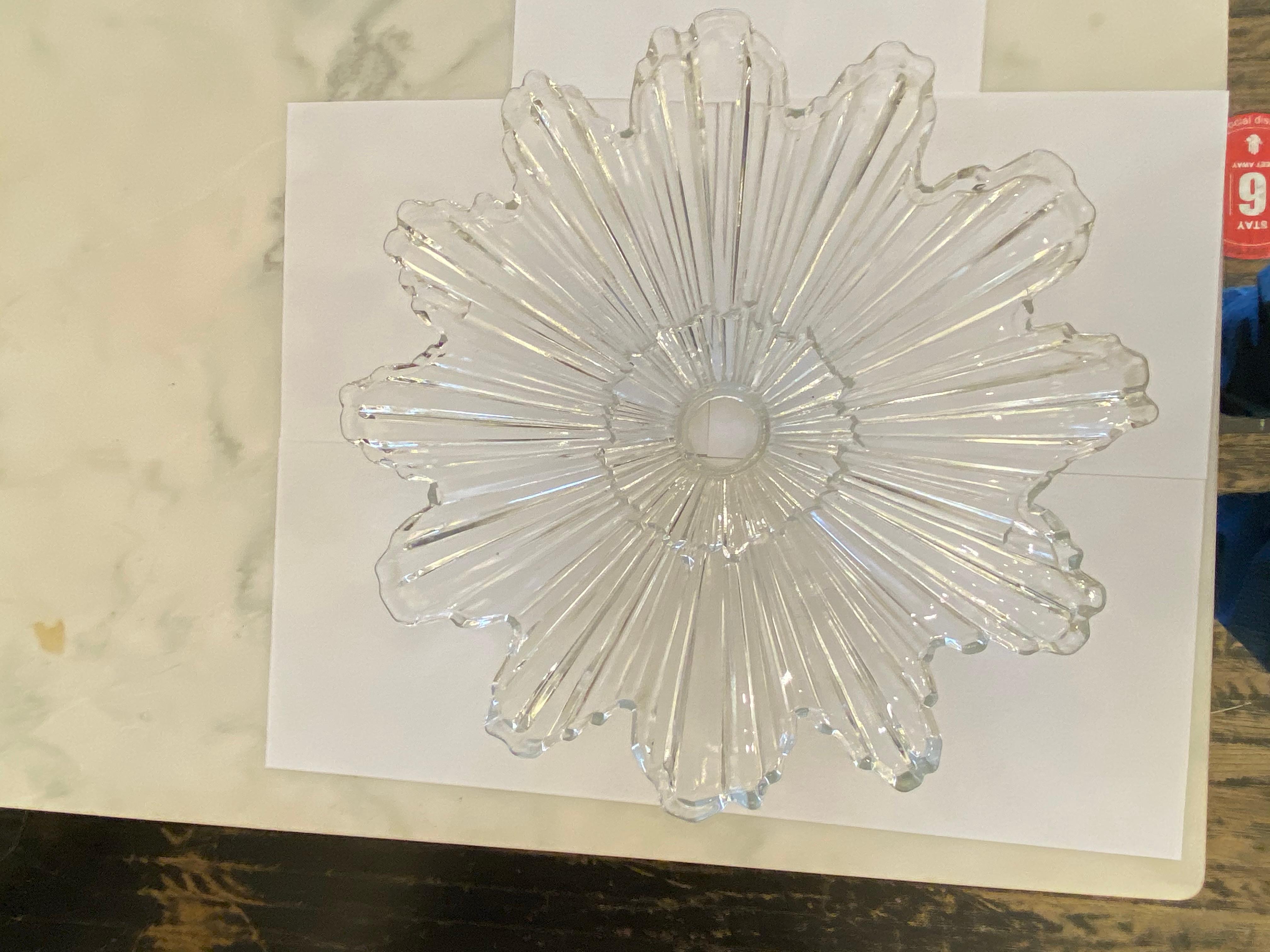 1990s Baccarat Style Crystal Semi Flush Mount Fixture Art Deco Star Burst Style 9
