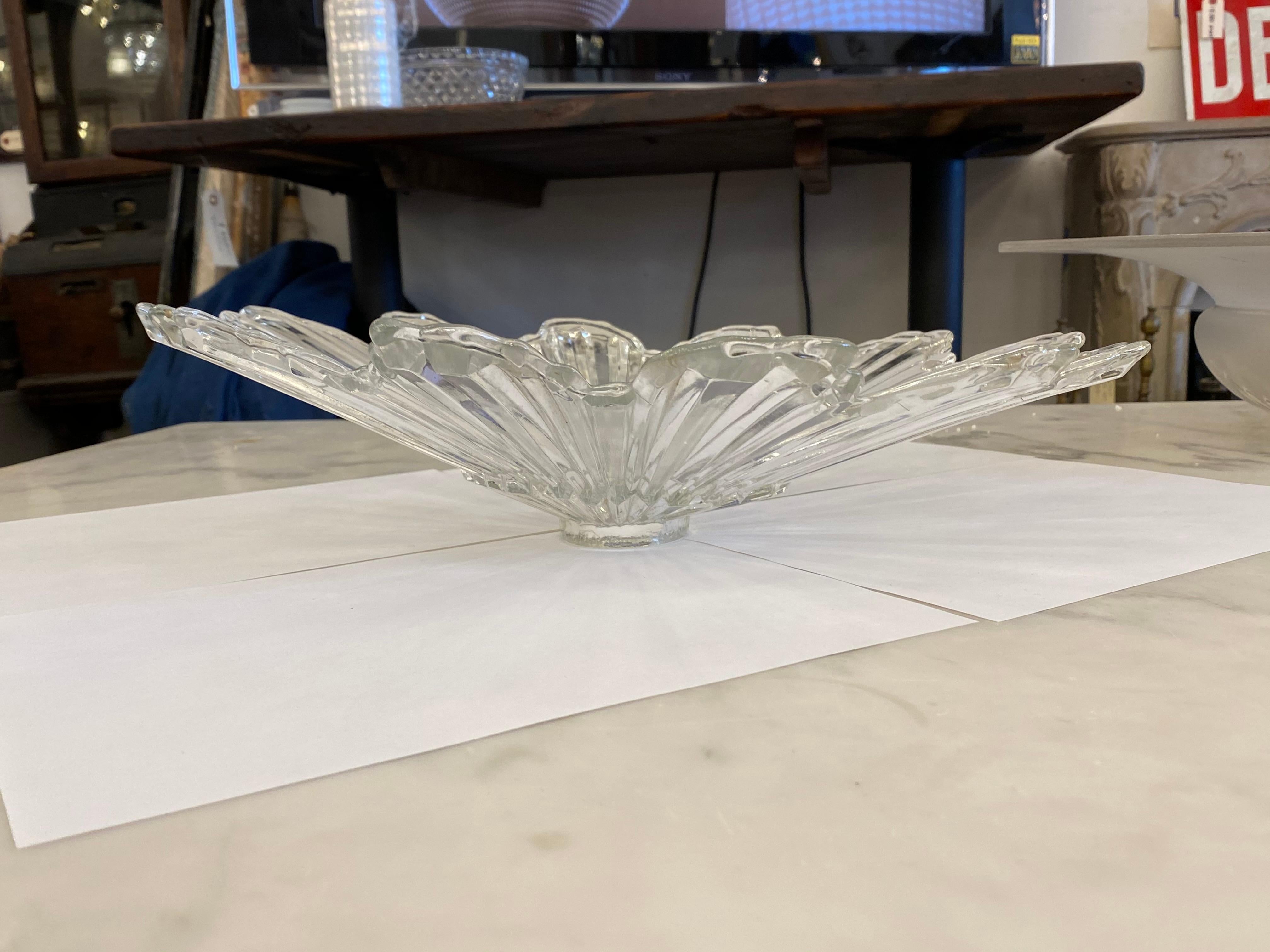 1990s Baccarat Style Crystal Semi Flush Mount Fixture Art Deco Star Burst Style 10