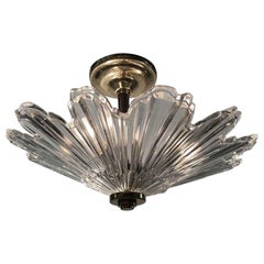 1990s Baccarat Style Crystal Semi Flush Mount Fixture Art Deco Star Burst Style