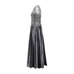 1990s Badgley Mischka Gunmetal Silver Ball Gown with Sequinned Bodice