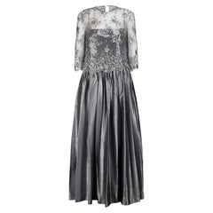 Vintage 1990s Badgley Mischka Gunmetal Silver Ball Gown with Sequinned Bodice