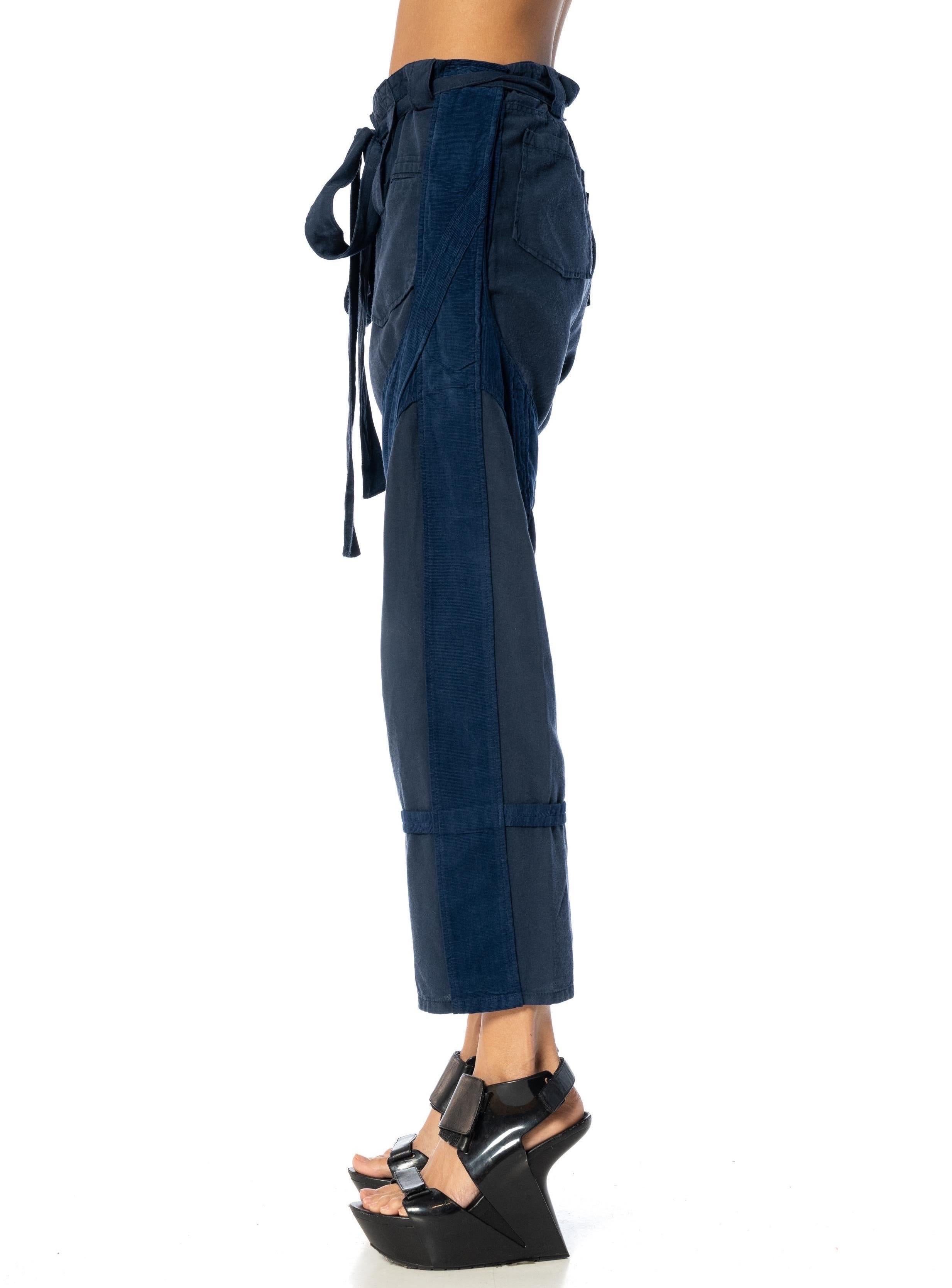 1990S BALENCIAGA Navy Blue Rayon Pants With Fabric Belt In Excellent Condition For Sale In New York, NY